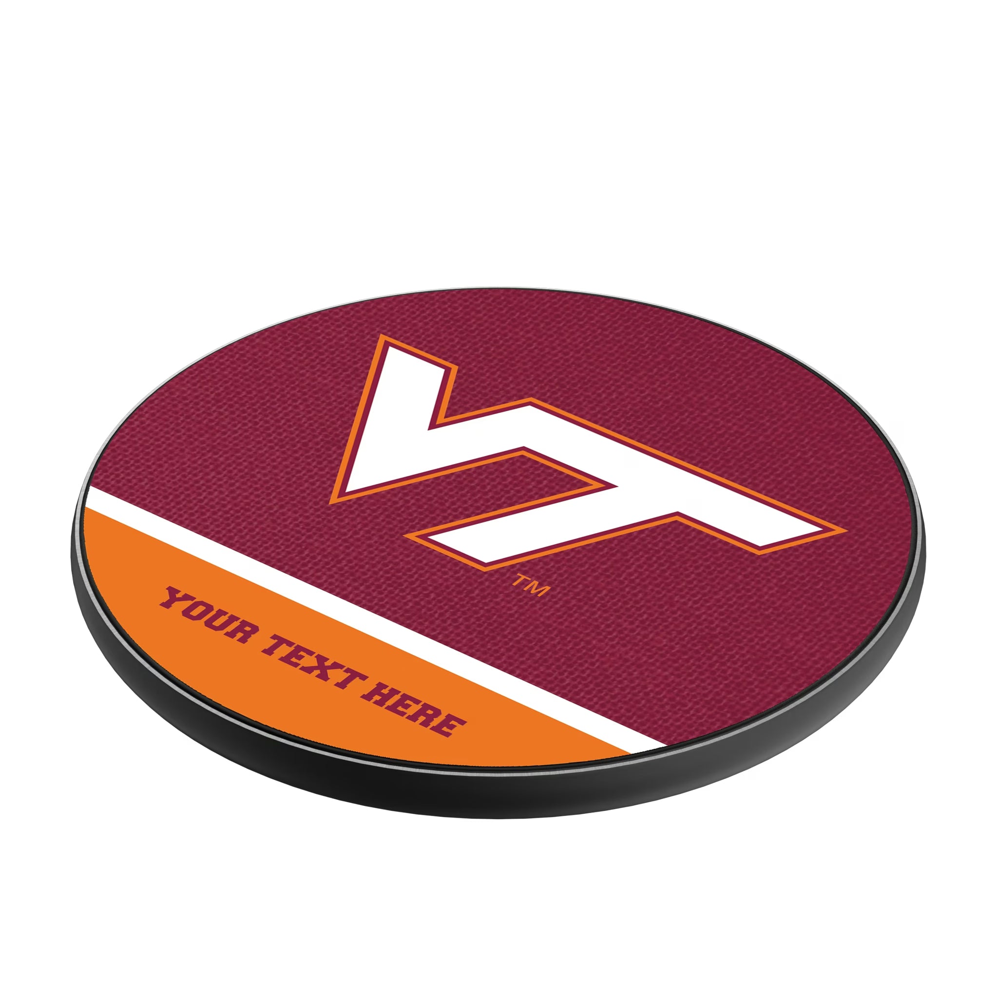 Virginia Tech Hokies Personalized Endzone Solid 15-Watt Wireless Charger - Isometric View