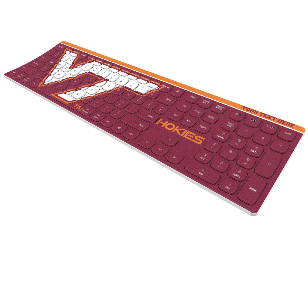 Virginia Tech Hokies Personalized Endzone Solid KKB605 Curved Wireless Keyboard - Isometric View