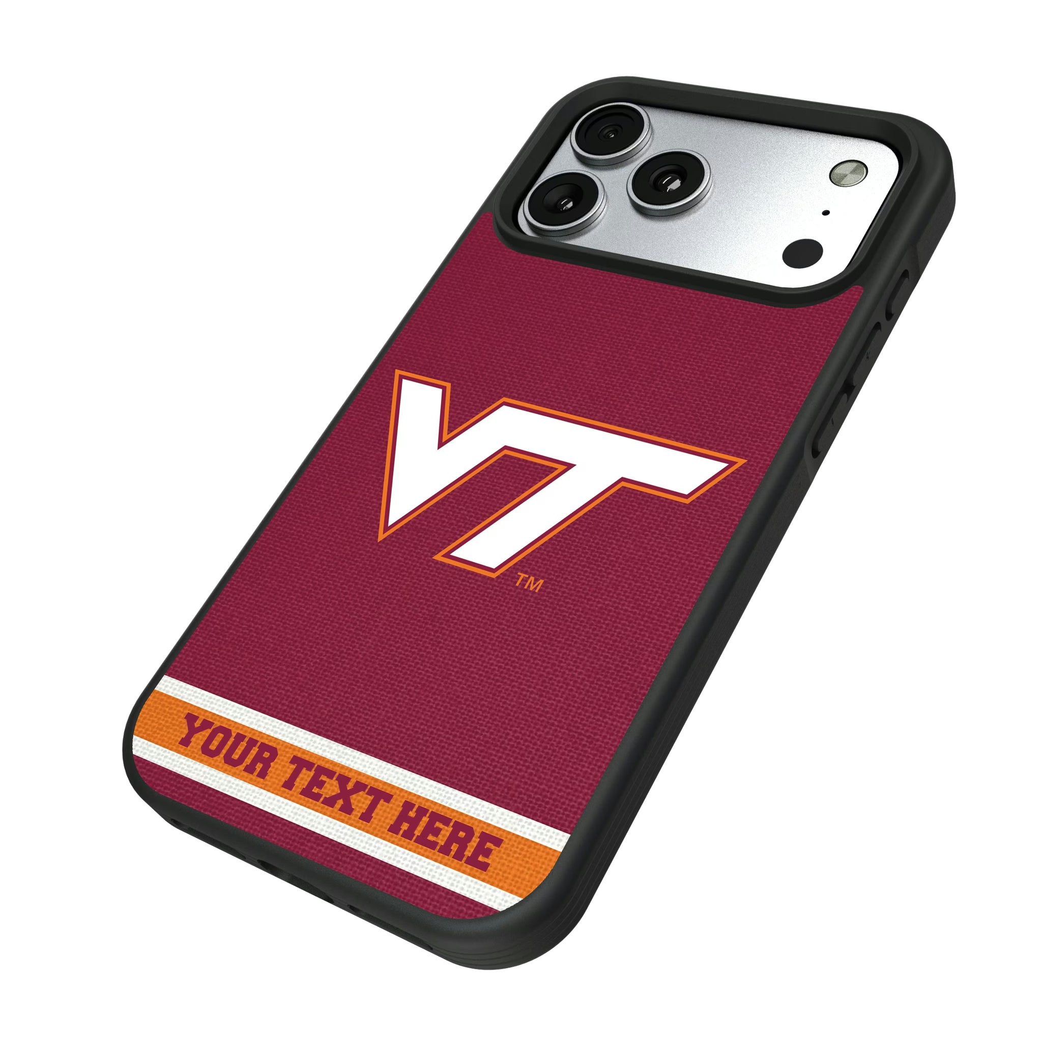 Virginia Tech Hokies Personalized Stripe iPhone Bump Phone Case for Apple iPhone - Isometric View#Device_iPhone 17 Pro Max
