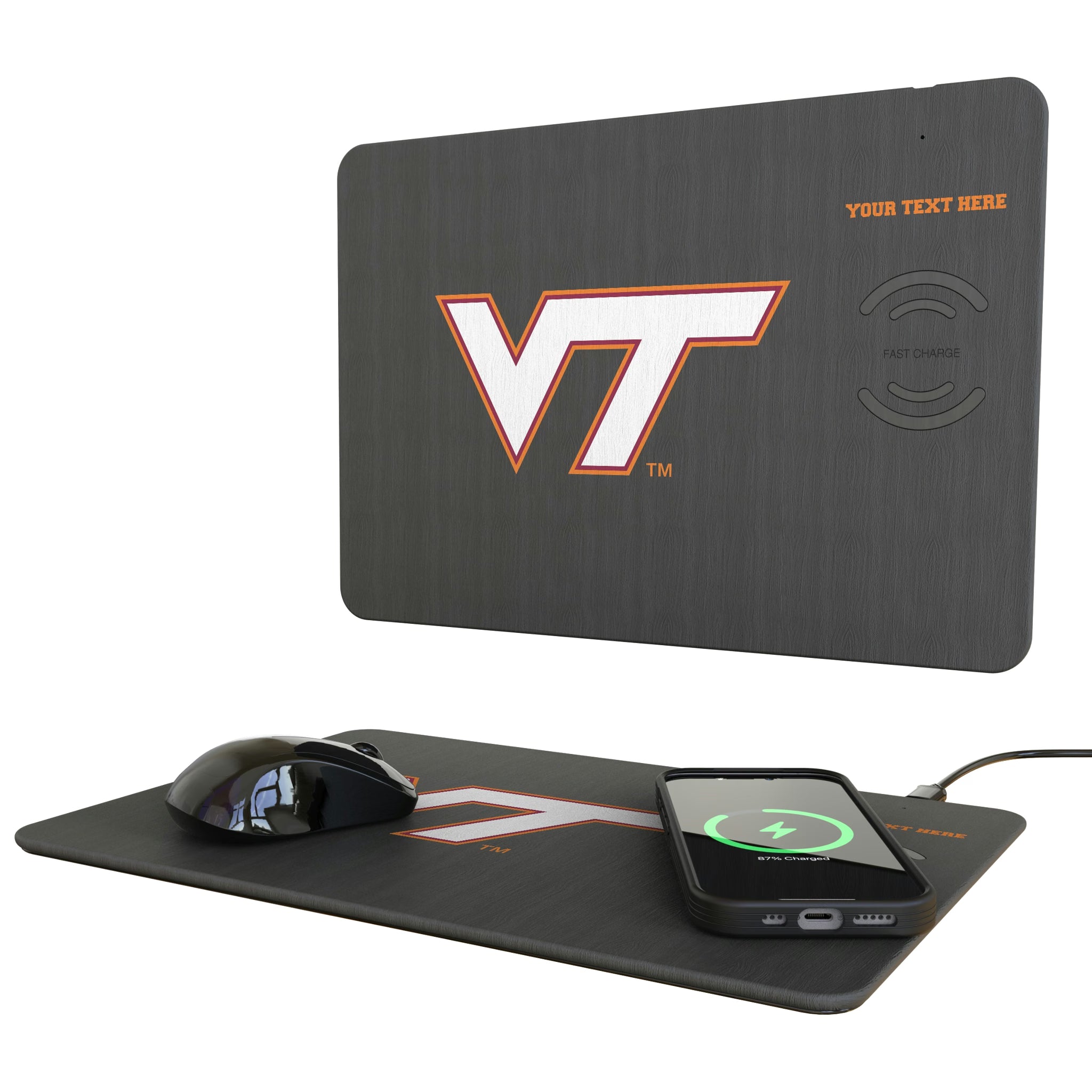 Virginia Tech Hokies Personalized Tilt 15-Watt Wireless Charger and Mouse Pad