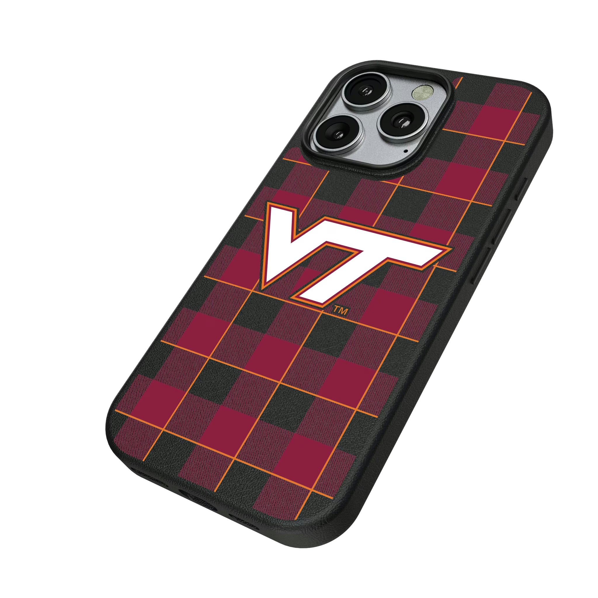 Virginia Tech Hokies Plaid iPhone MagSafe Compatible Phone Case for Apple iPhone - Isometric View