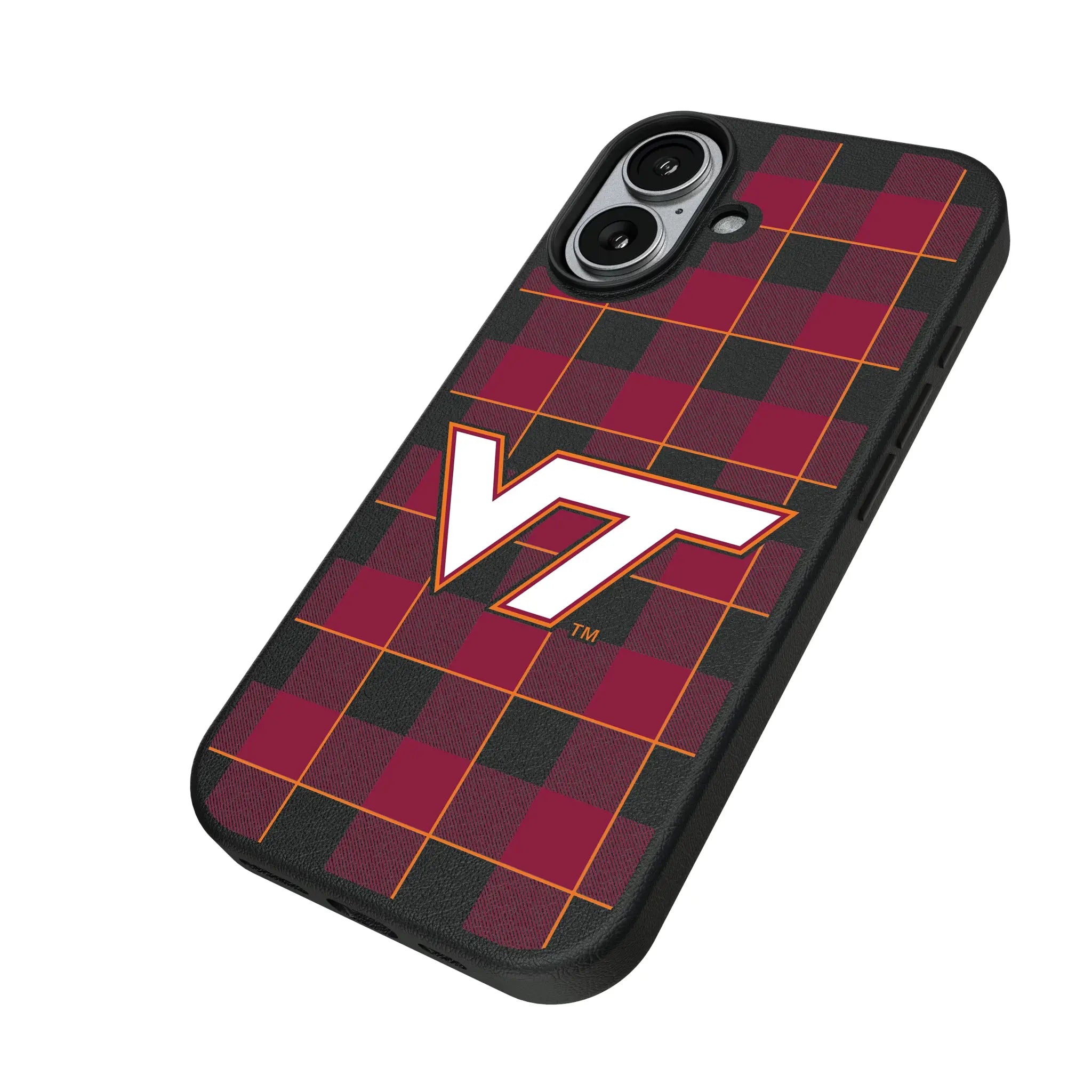 Virginia Tech Hokies Plaid iPhone MagSafe Compatible Phone Case for Apple iPhone - Isometric View#Device_iPhone 17