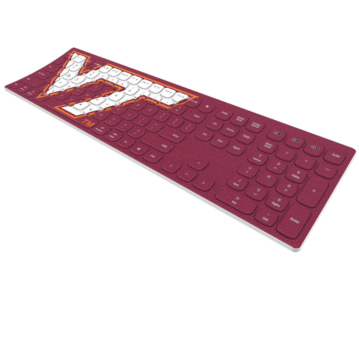 Virginia Tech Hokies Solid KKB605 Curved Wireless Keyboard - Isometric View