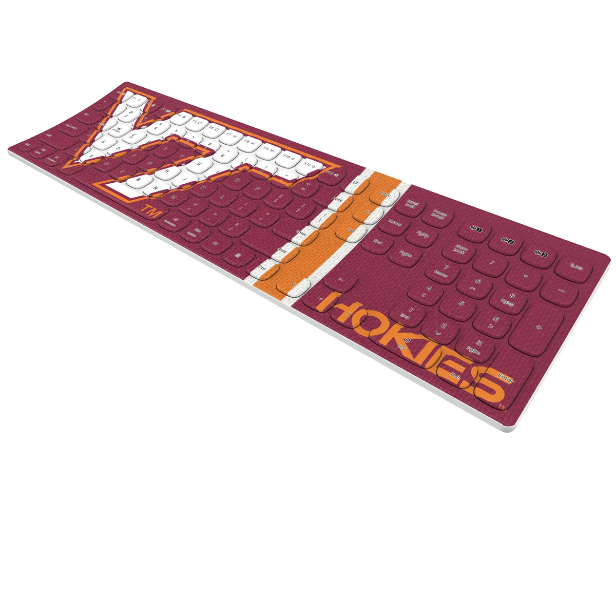 Virginia Tech Hokies Stripe KKB605 Curved Wireless Keyboard - Isometric View