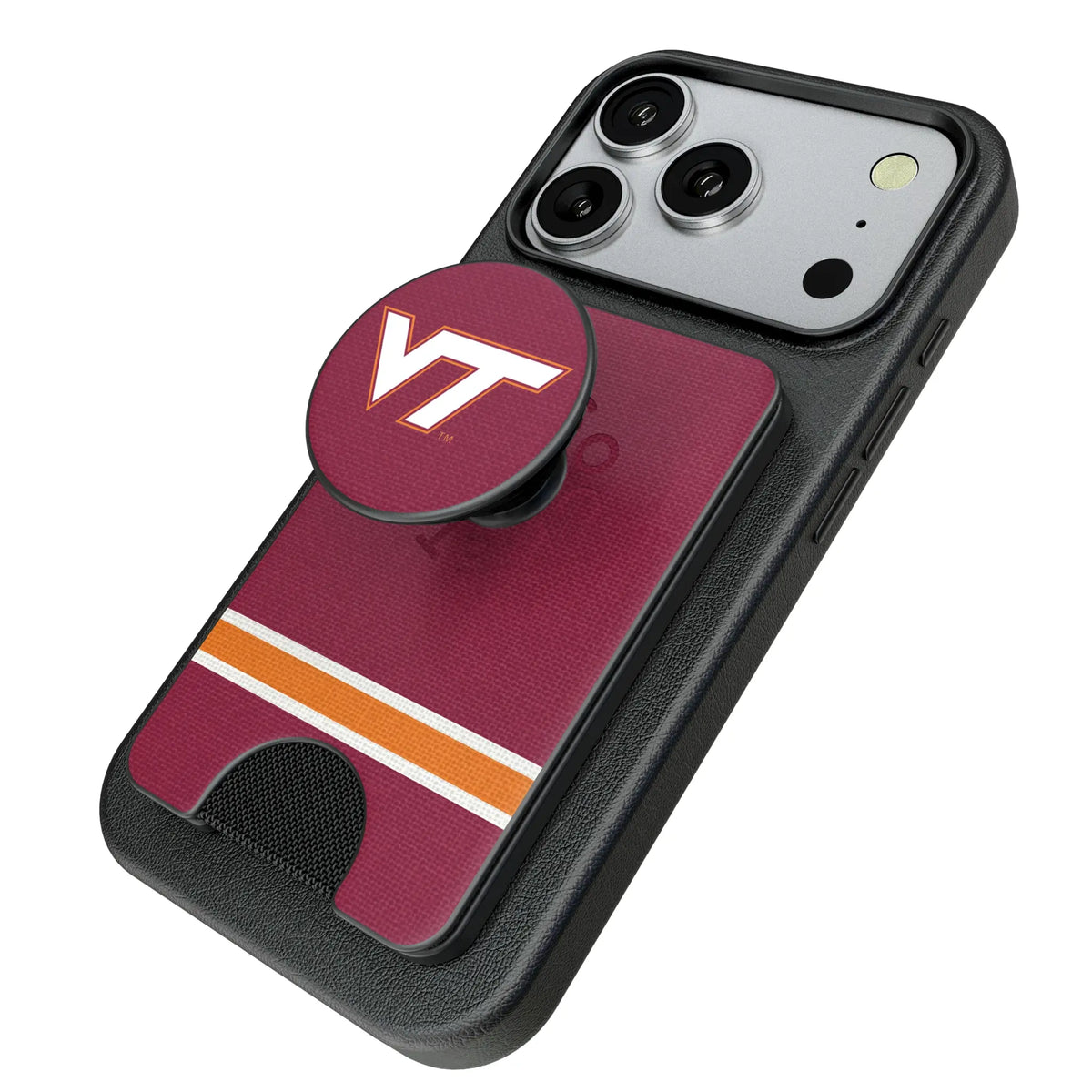 Virginia Tech Hokies Stripe Popsockets Wallet Magnetic - Isometric View