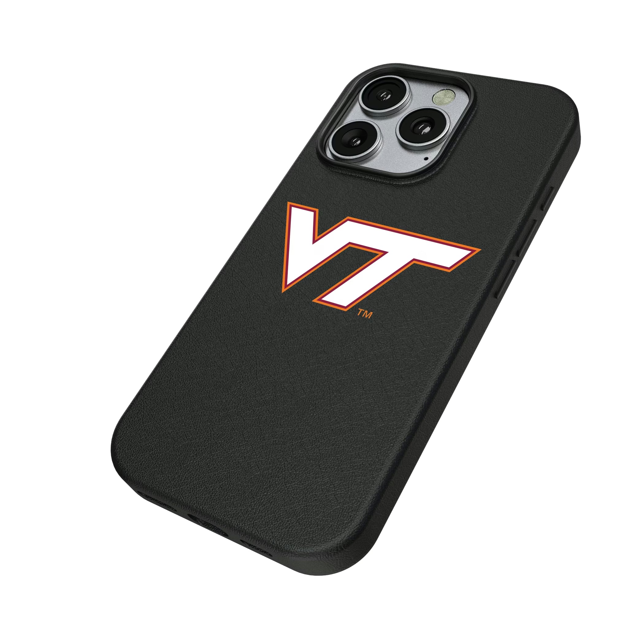 Virginia Tech Hokies Text Backdrop iPhone MagSafe Compatible Phone Case for Apple iPhone - Isometric View