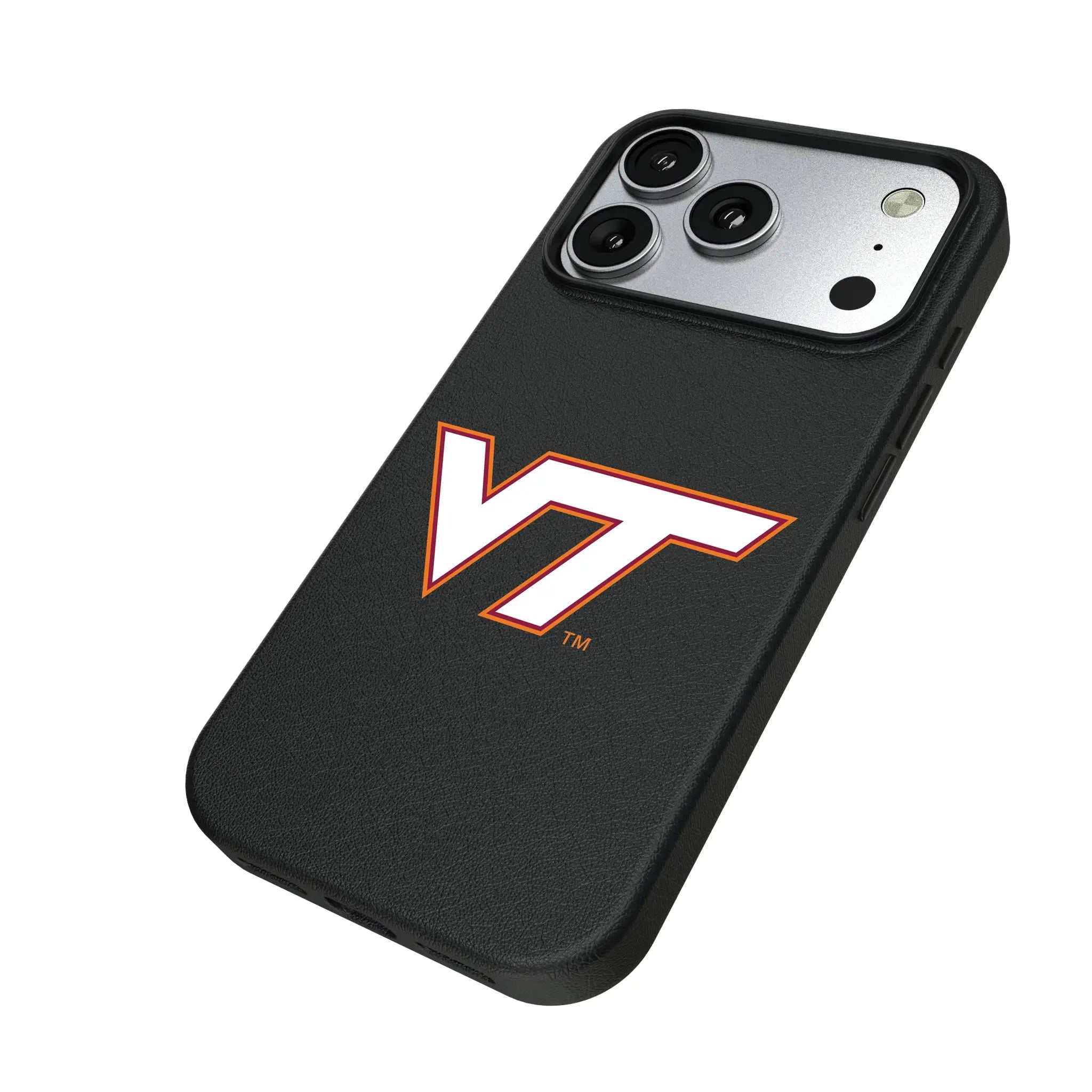 Virginia Tech Hokies Text Backdrop iPhone MagSafe Compatible Phone Case for Apple iPhone - Isometric View#Device_iPhone 17 Pro