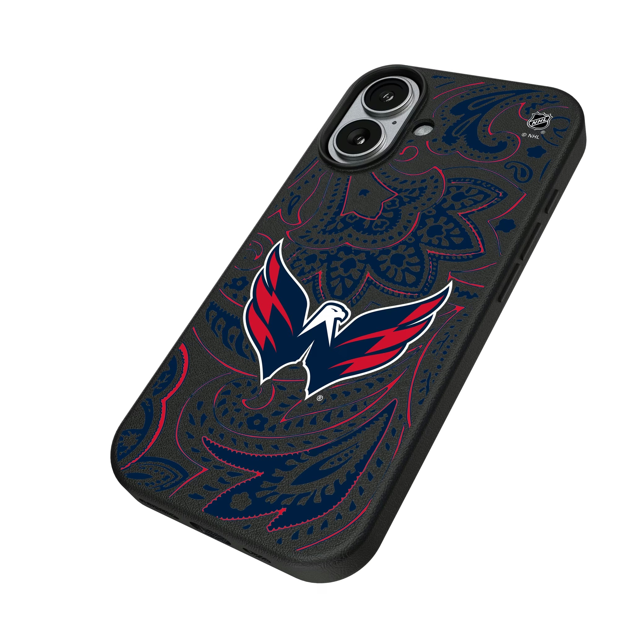 Washington Capitals Paisley iPhone MagSafe Compatible Phone Case for Apple iPhone - Isometric View#Device_iPhone 17