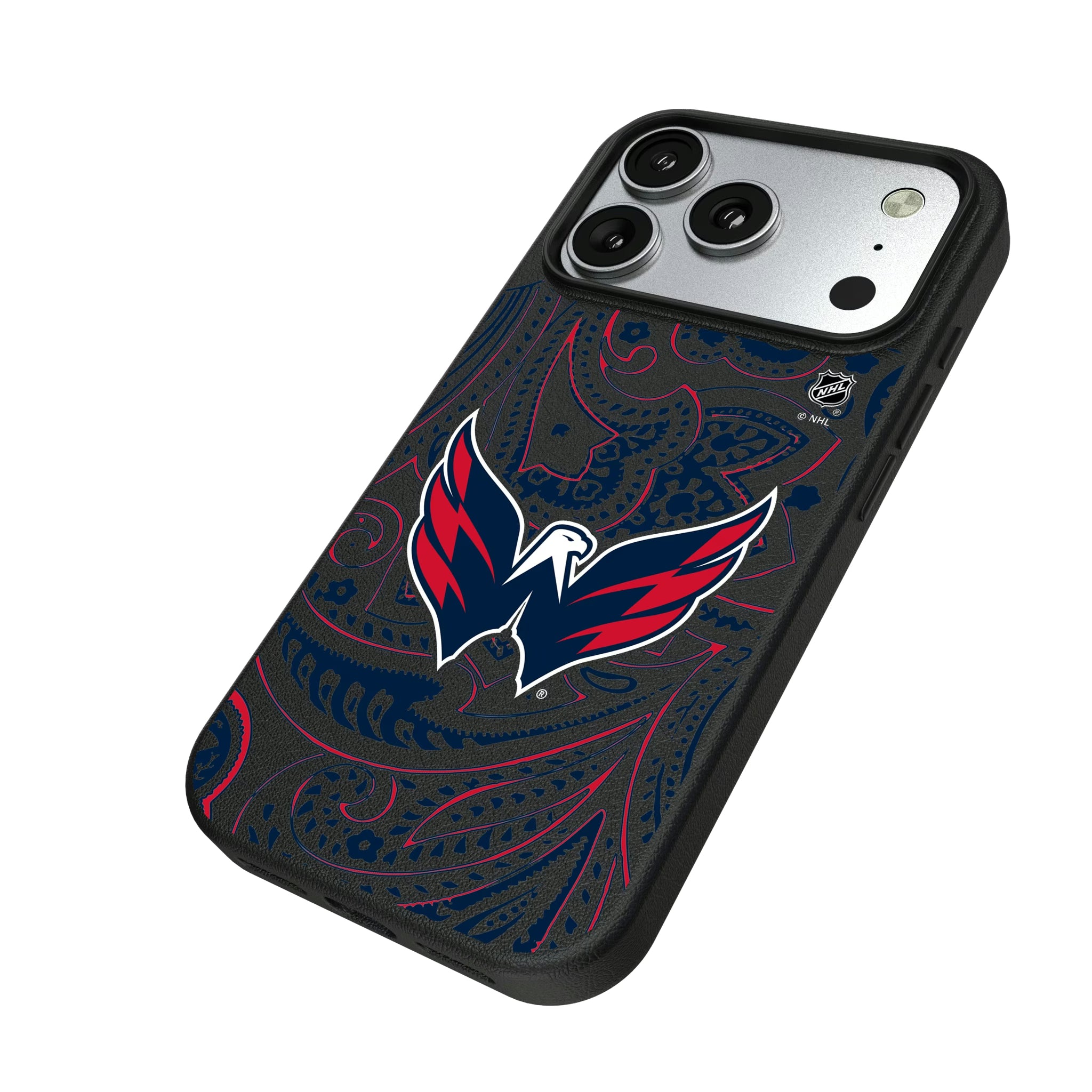 Washington Capitals Paisley iPhone MagSafe Compatible Phone Case for Apple iPhone - Isometric View#Device_iPhone 17 Pro
