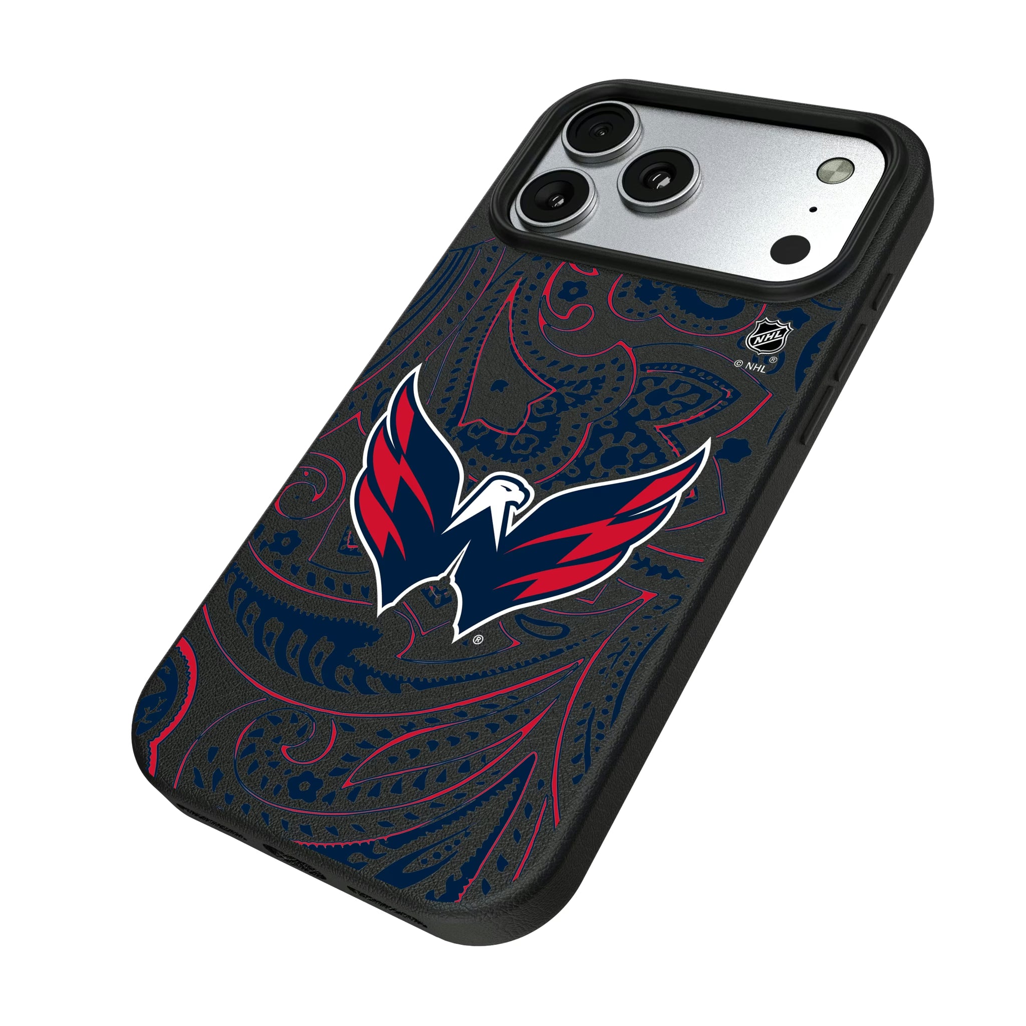 Washington Capitals Paisley iPhone MagSafe Compatible Phone Case for Apple iPhone - Isometric View#Device_iPhone 17 Pro Max