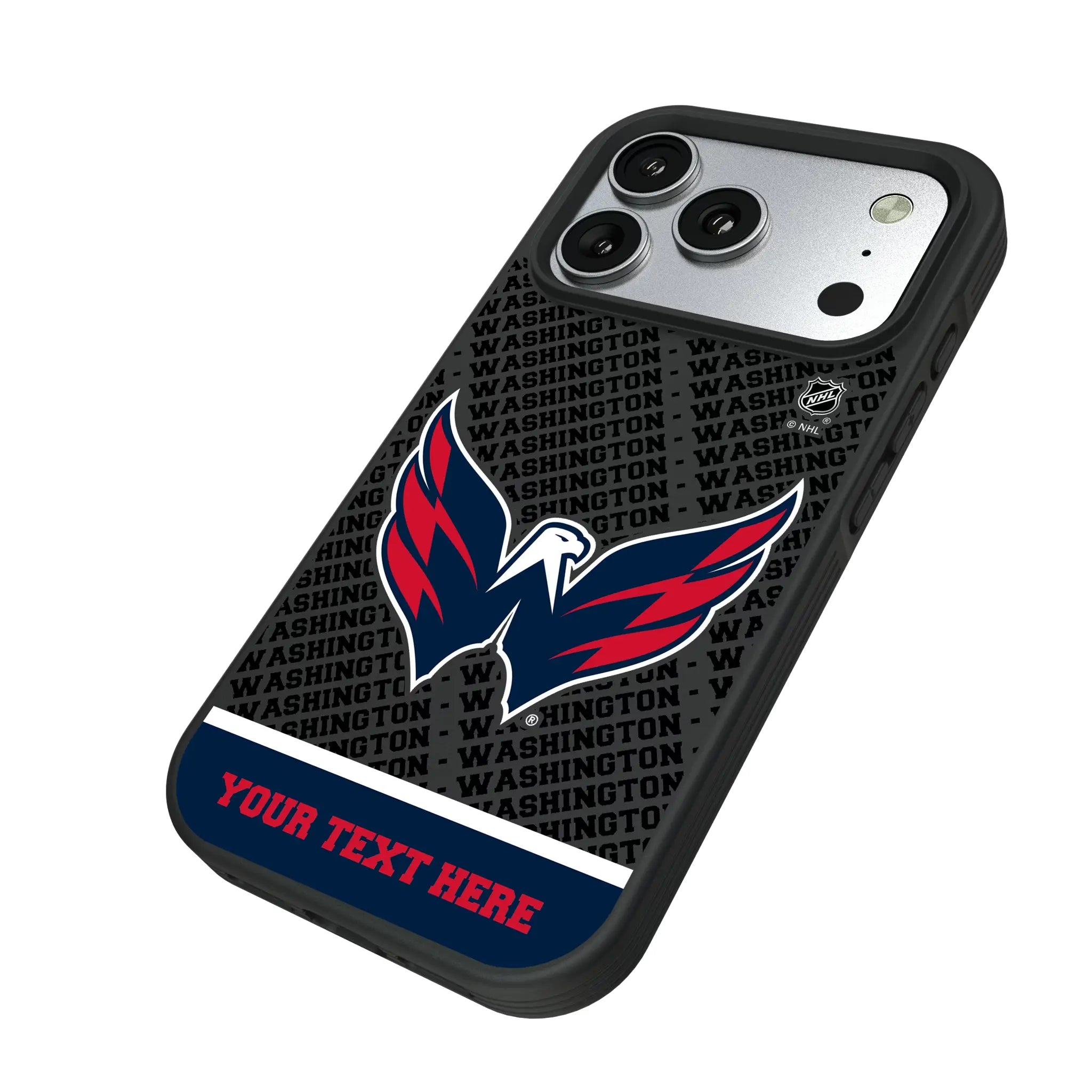 Washington Capitals Personalized EndZone Plus iPhone Bump Phone Case for Apple iPhone - Isometric View#Device_iPhone 17 Pro