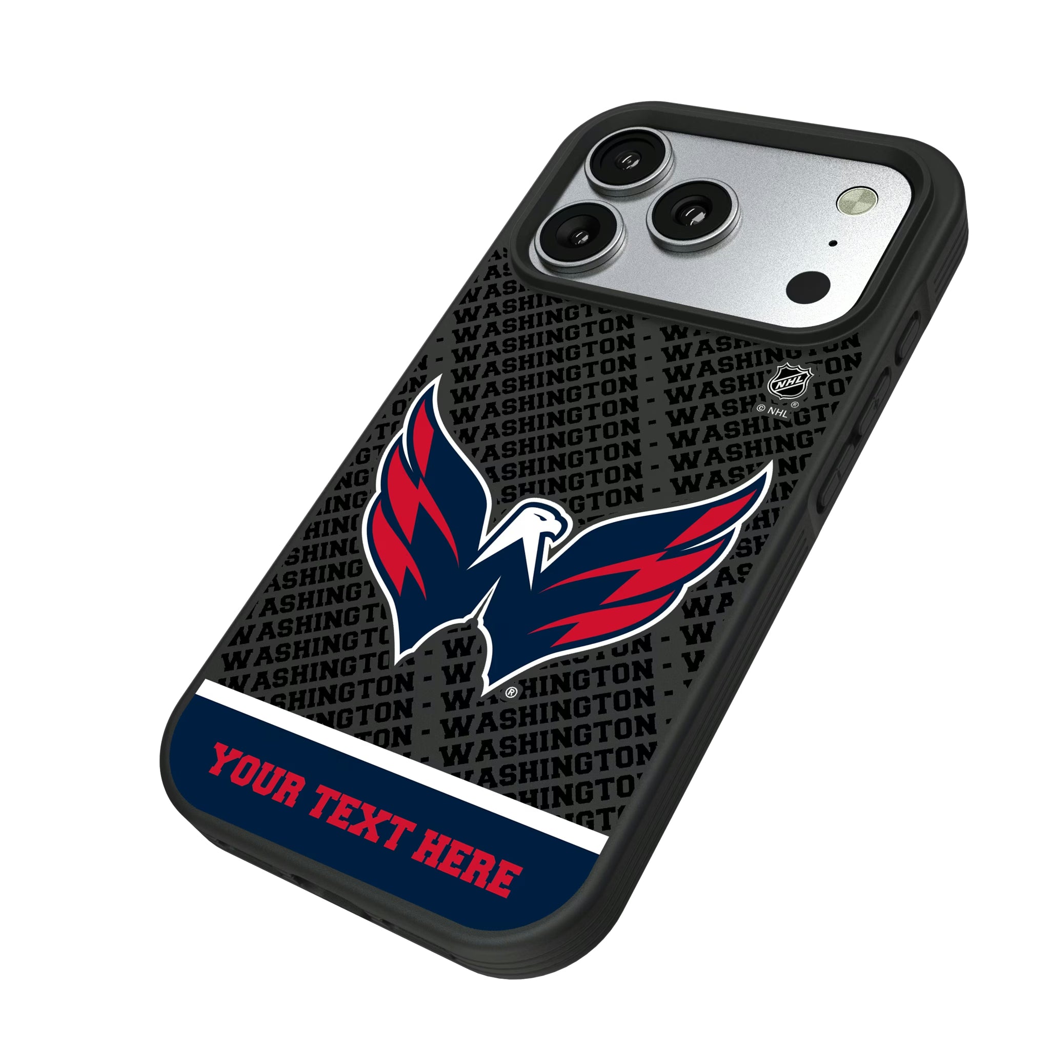 Washington Capitals Personalized EndZone Plus iPhone Bump Phone Case for Apple iPhone - Isometric View#Device_iPhone 17 Pro