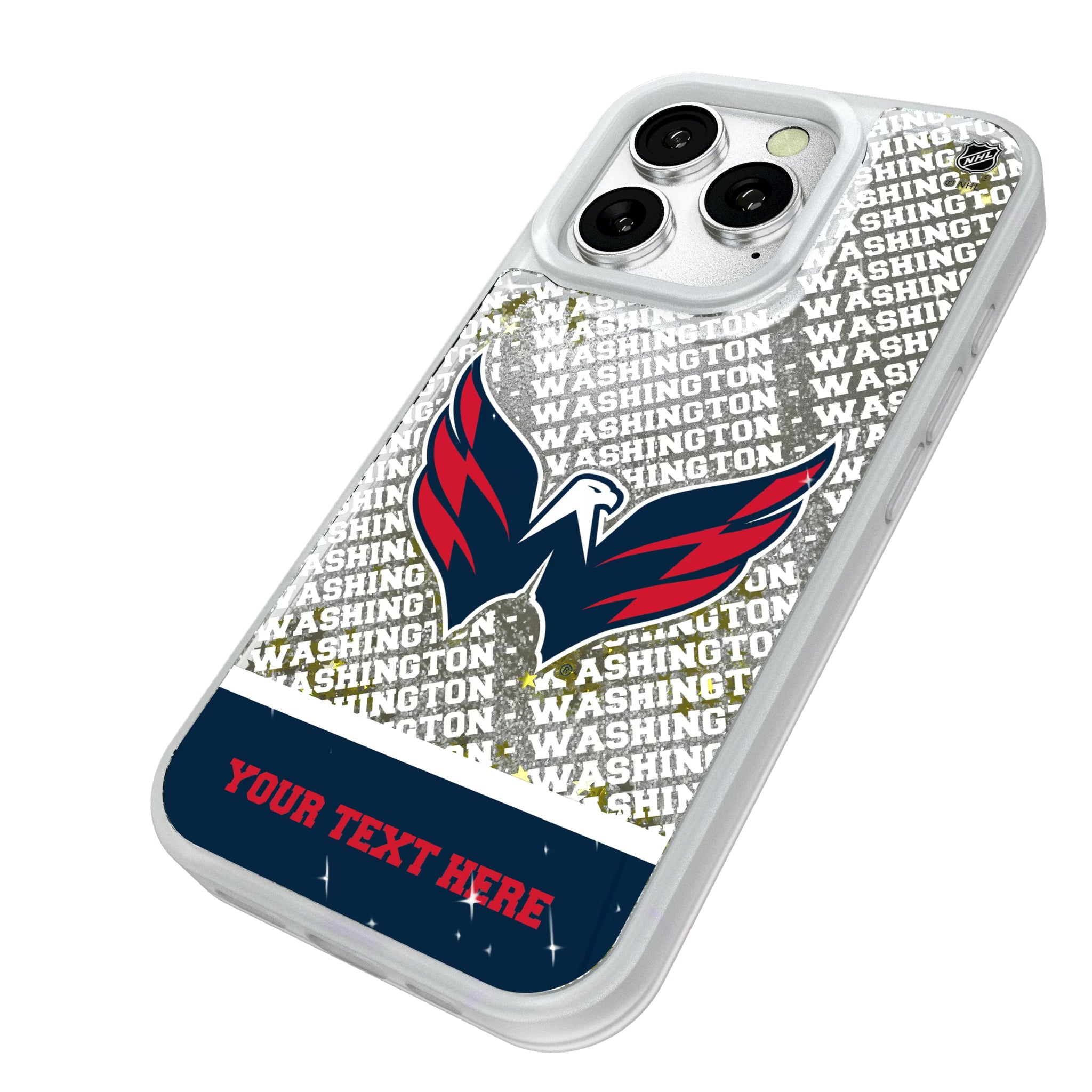 Washington Capitals Personalized EndZone Plus iPhone Glitter Phone Case for Apple iPhone - Isometric View#Device_iPhone 16 Pro