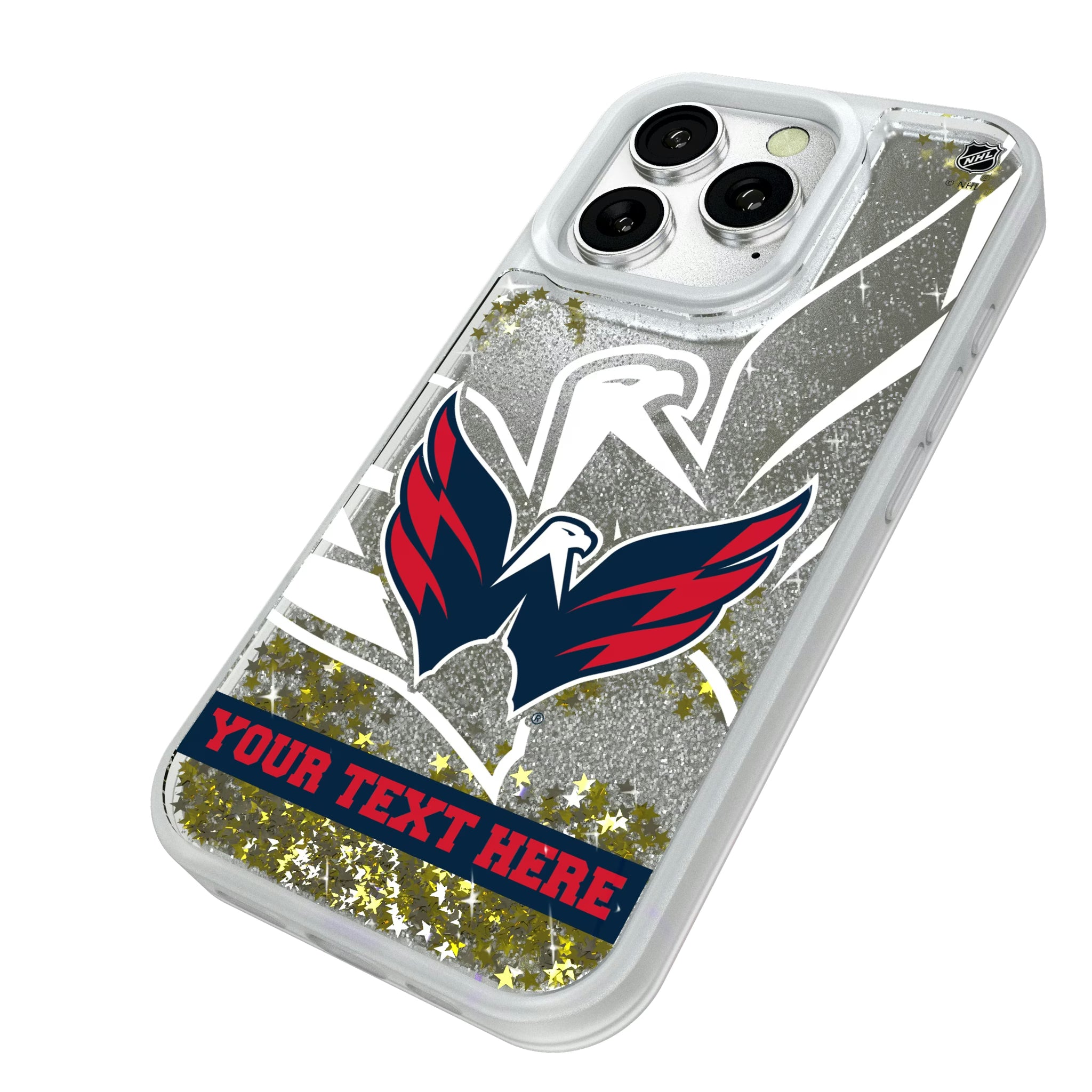 Washington Capitals Personalized Tilt iPhone Glitter Phone Case for Apple iPhone - Isometric View#Device_iPhone 16 Pro