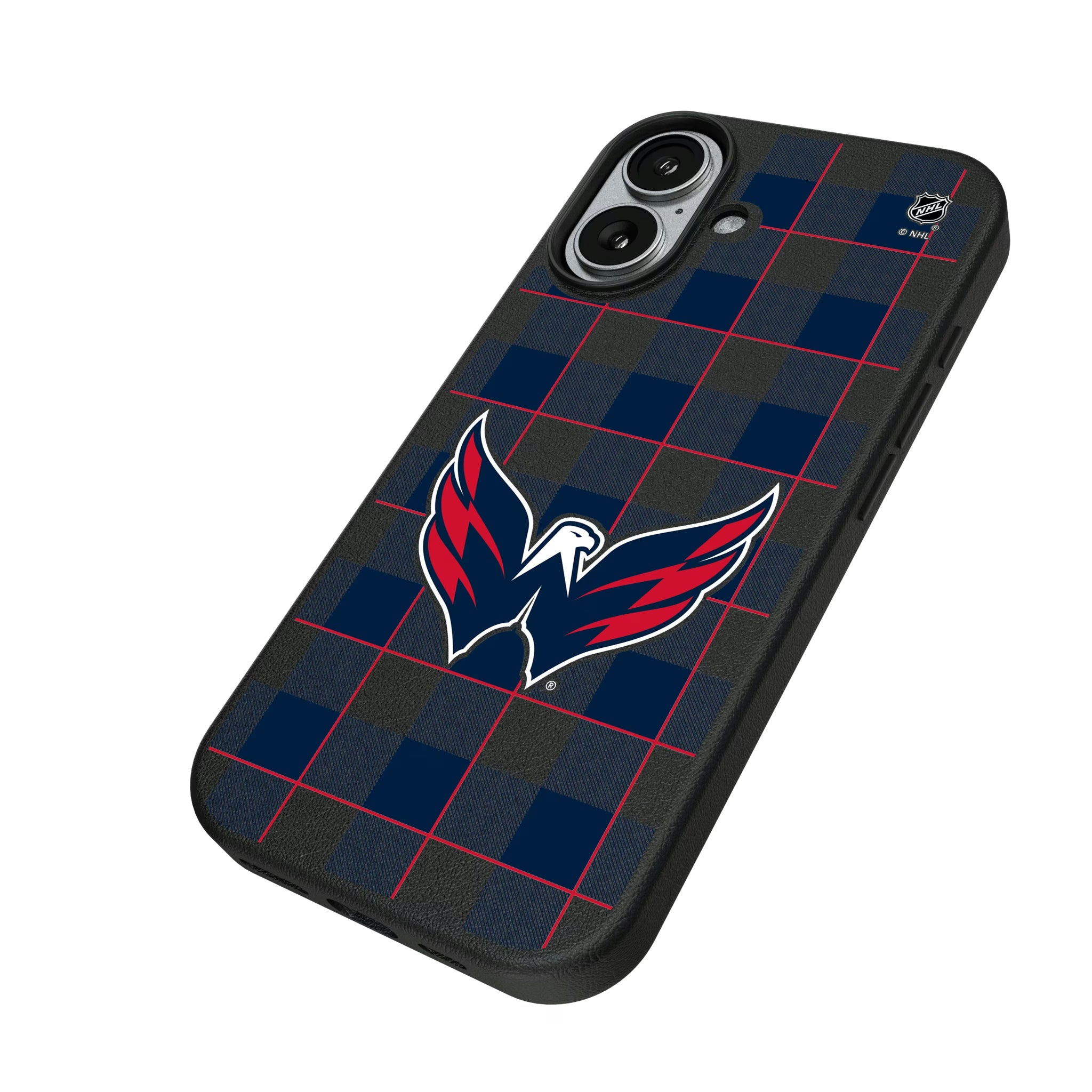 Washington Capitals Plaid iPhone MagSafe Compatible Phone Case for Apple iPhone - Isometric View#Device_iPhone 17