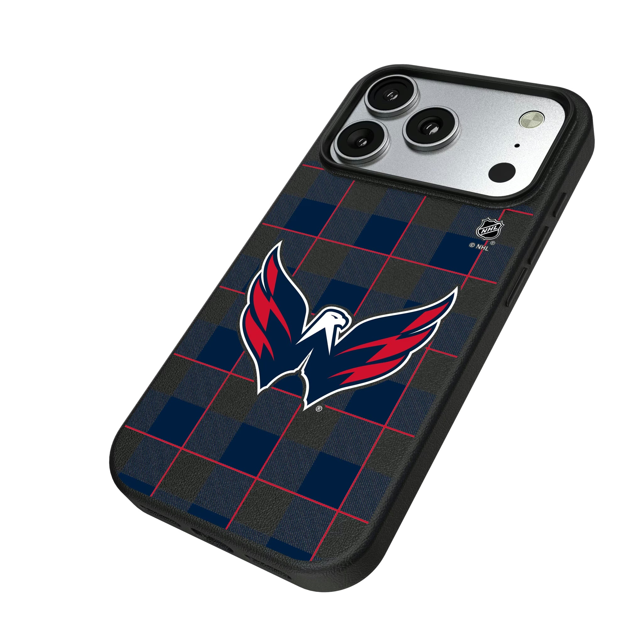 Washington Capitals Plaid iPhone MagSafe Compatible Phone Case for Apple iPhone - Isometric View#Device_iPhone 17 Pro