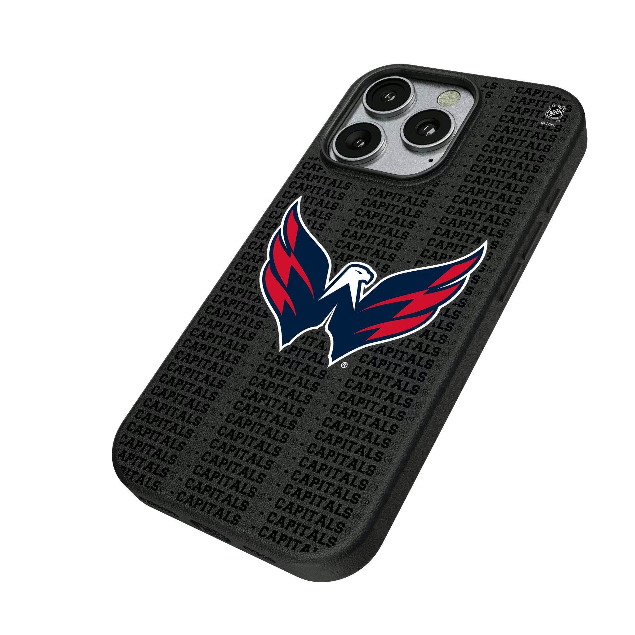 Washington Capitals Text Backdrop iPhone MagSafe Compatible Phone Case for Apple iPhone - Isometric View