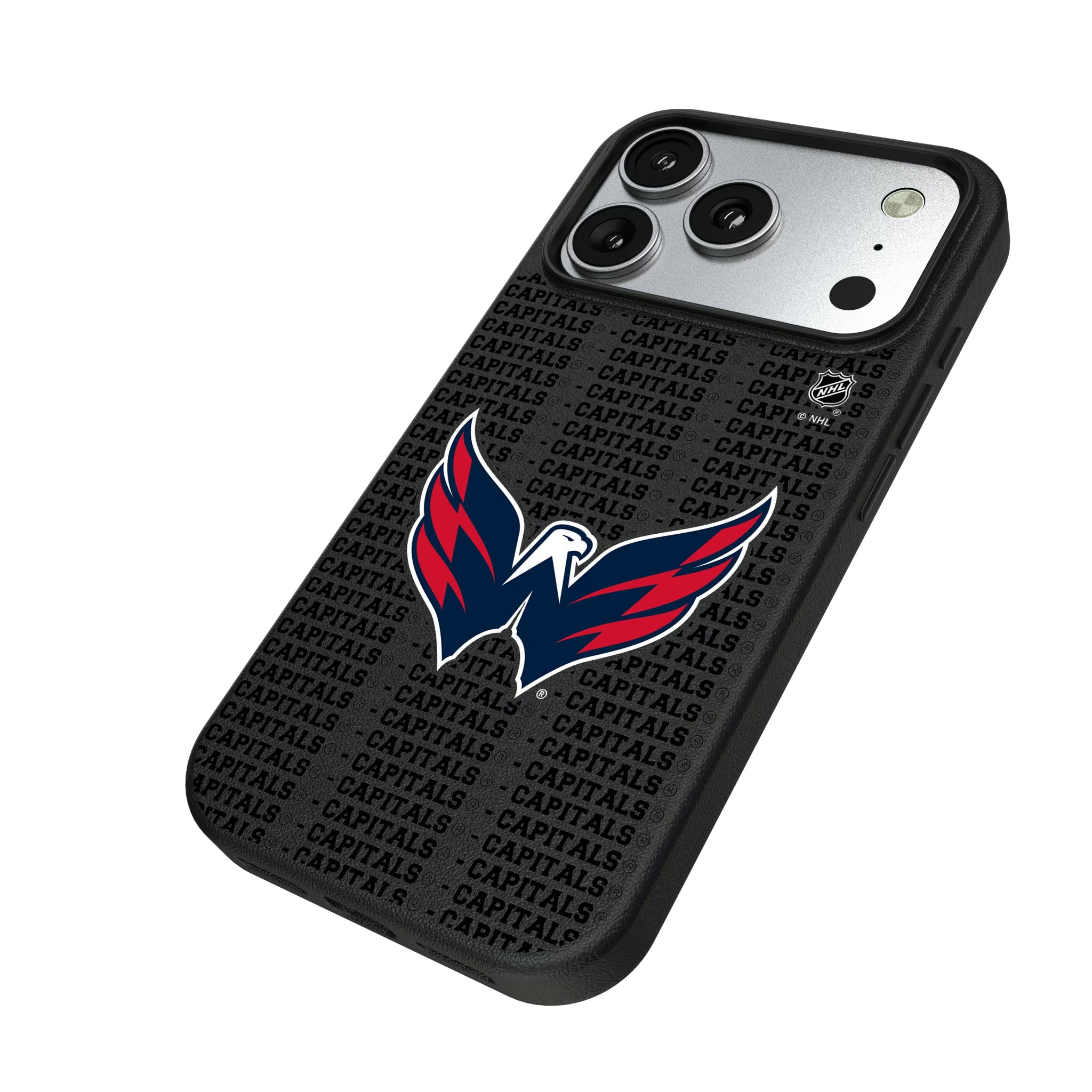 Washington Capitals Text Backdrop iPhone MagSafe Compatible Phone Case for Apple iPhone - Isometric View#Device_iPhone 17 Pro
