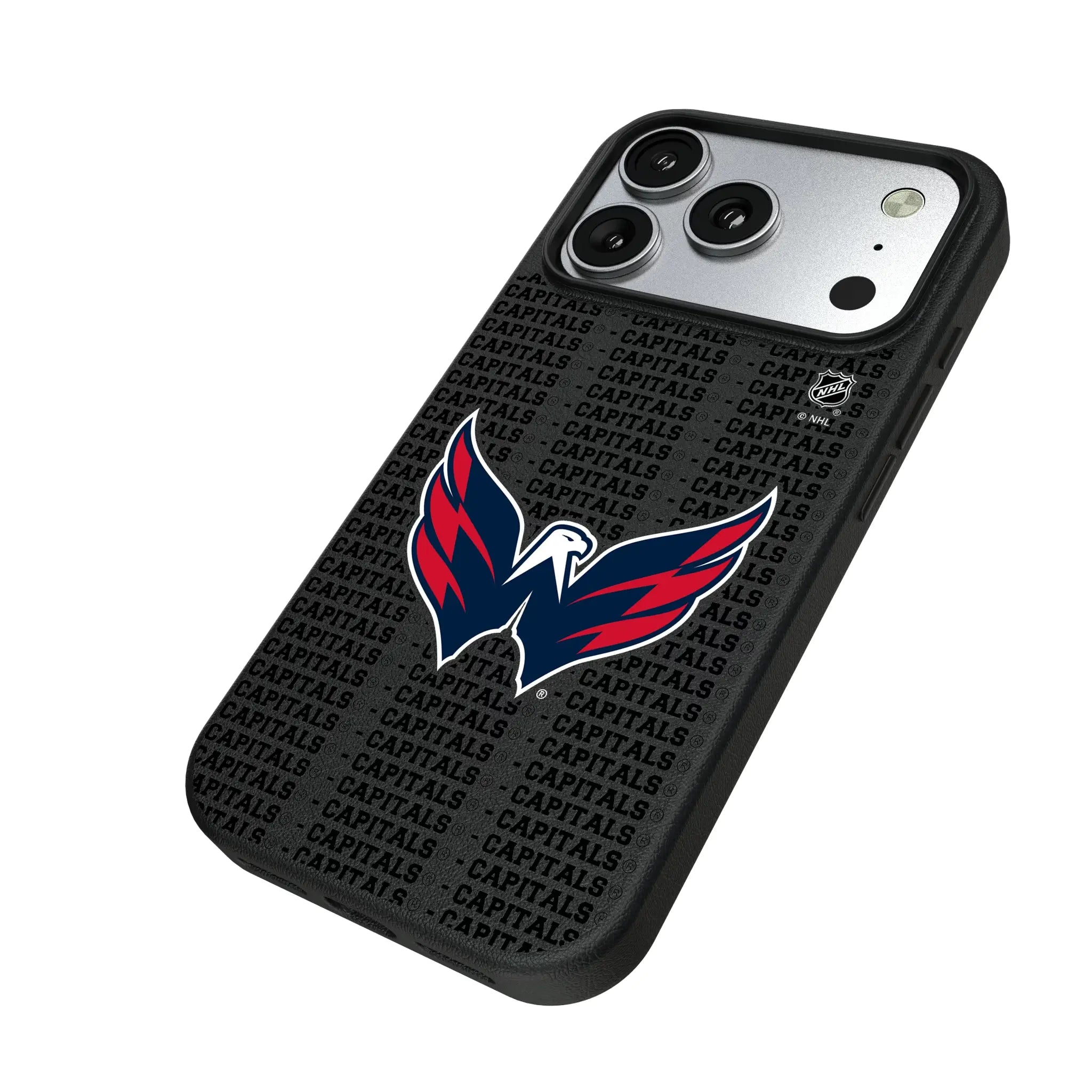 Washington Capitals Text Backdrop iPhone MagSafe Compatible Phone Case for Apple iPhone - Isometric View#Device_iPhone 17 Pro