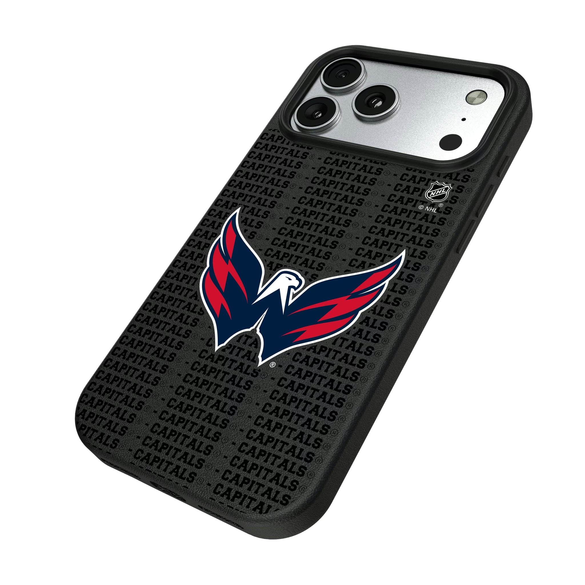 Washington Capitals Text Backdrop iPhone MagSafe Compatible Phone Case for Apple iPhone - Isometric View#Device_iPhone 17 Pro Max