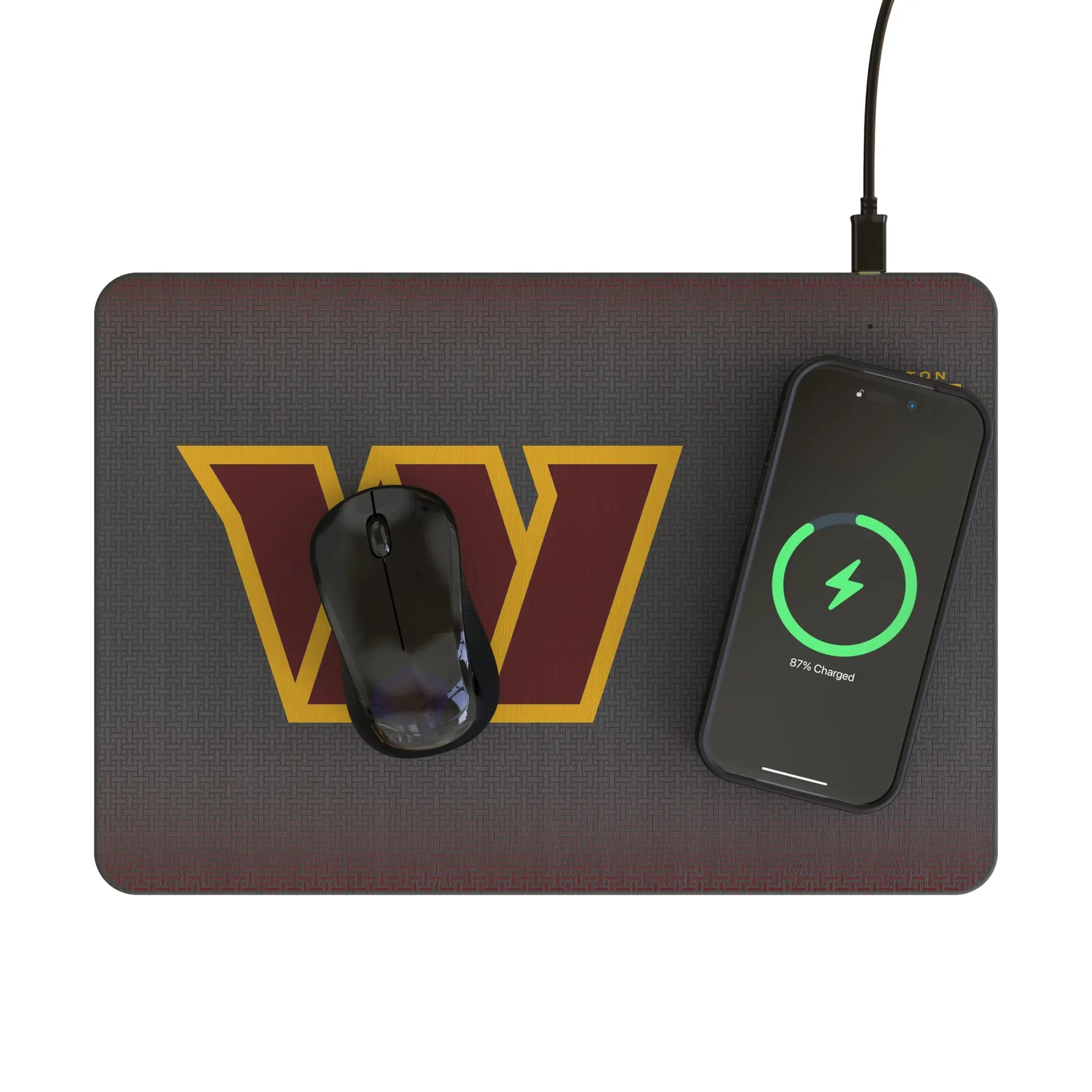 Washington Commanders Linen 15-Watt Wireless Charger and Mouse Pad - Lifestyle