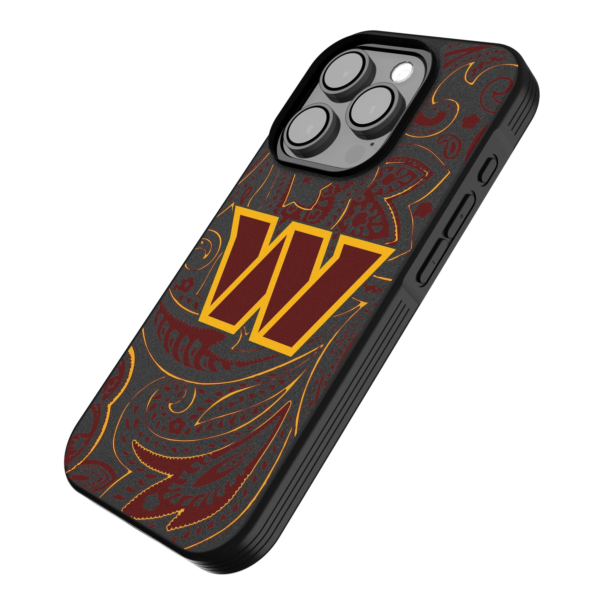 Washington Commanders Paisley iPhone Bump Phone Case for Apple iPhone - Isometric View