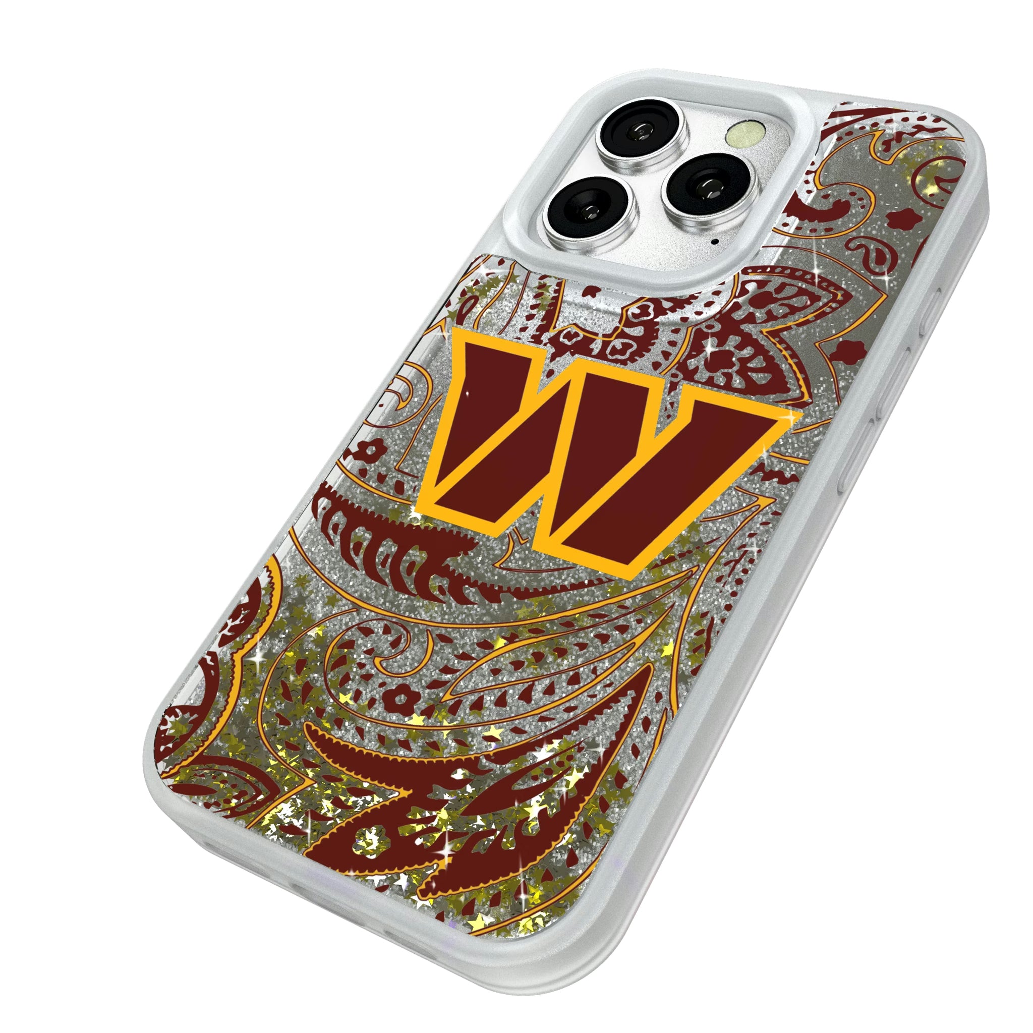 Washington Commanders Paisley iPhone Glitter Phone Case for Apple iPhone - Isometric View#Device_iPhone 16 Pro