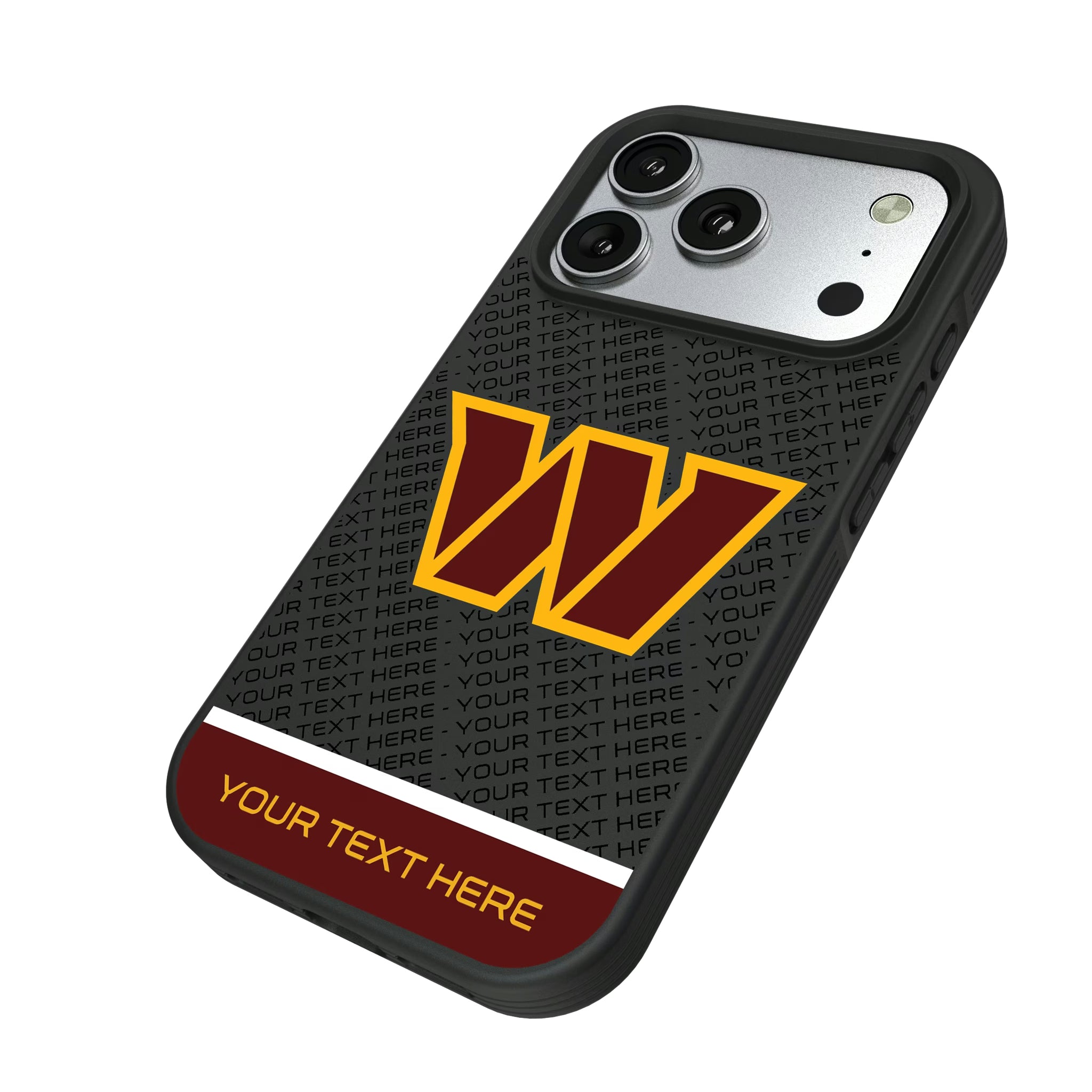 Washington Commanders Personalized EndZone Plus iPhone Bump Phone Case for Apple iPhone - Isometric View#Device_iPhone 17 Pro