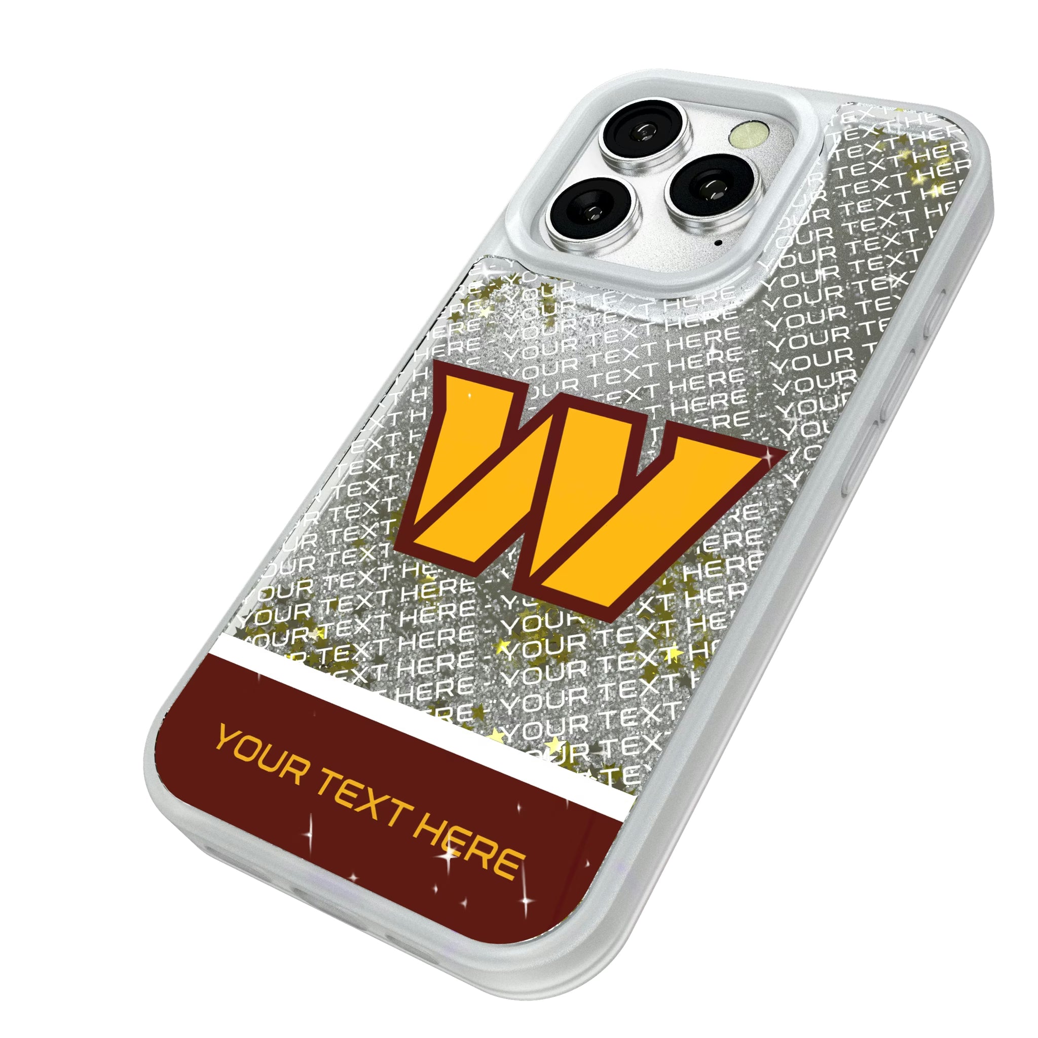 Washington Commanders Personalized EndZone Plus iPhone Glitter Phone Case for Apple iPhone - Isometric View#Device_iPhone 16 Pro