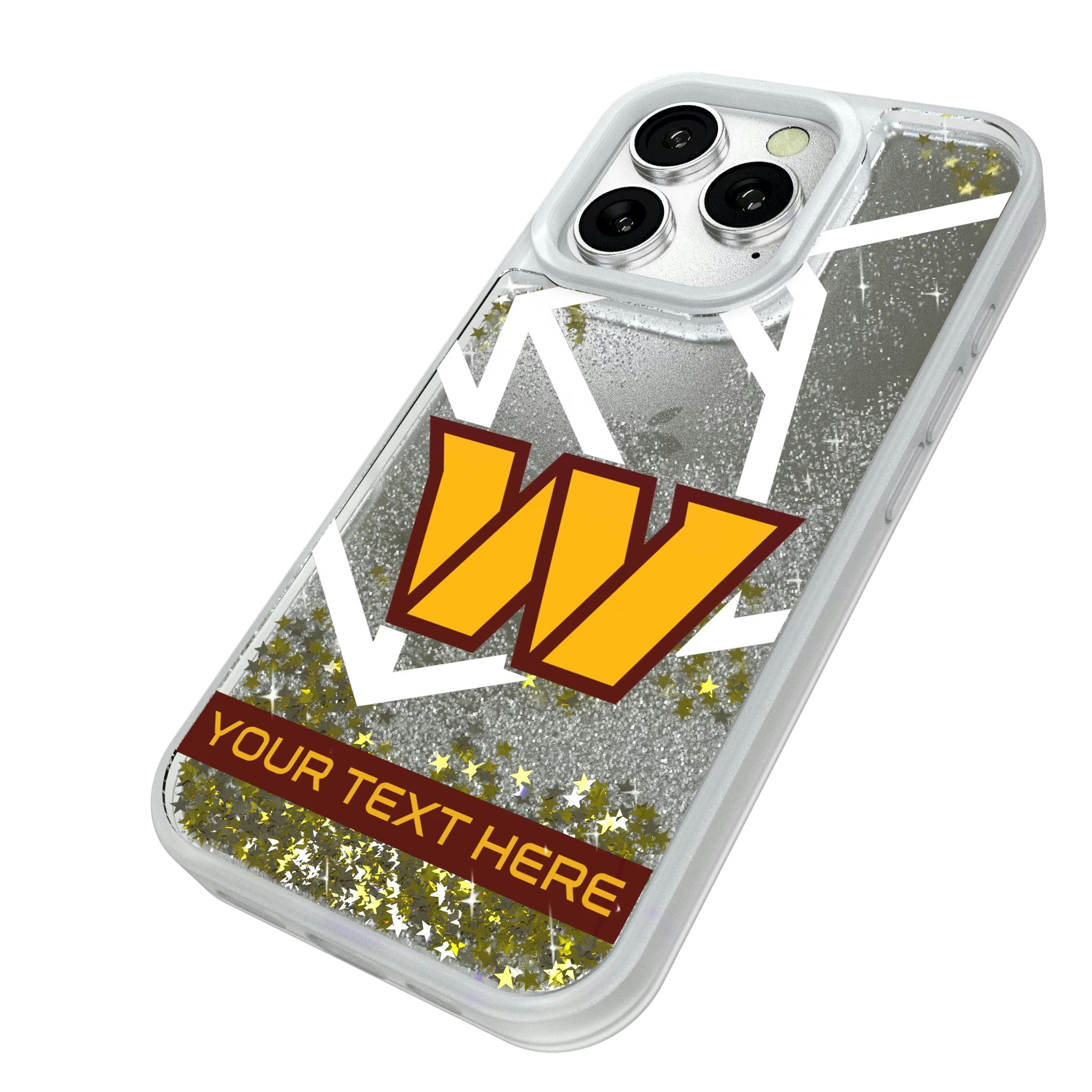 Washington Commanders Personalized Tilt iPhone Glitter Phone Case for Apple iPhone - Isometric View#Device_iPhone 16 Pro