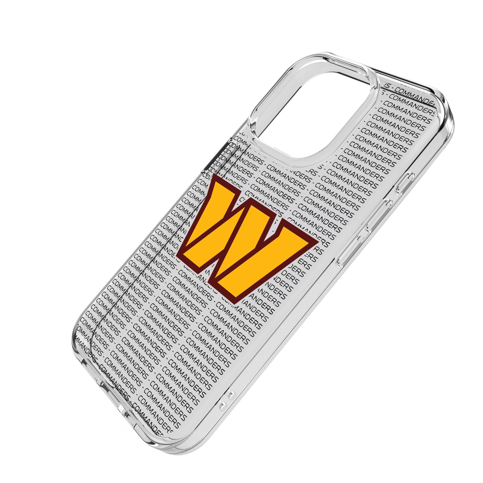 Washington Commanders Text Backdrop iPhone Clear Phone Case for Apple iPhone - Isometric View