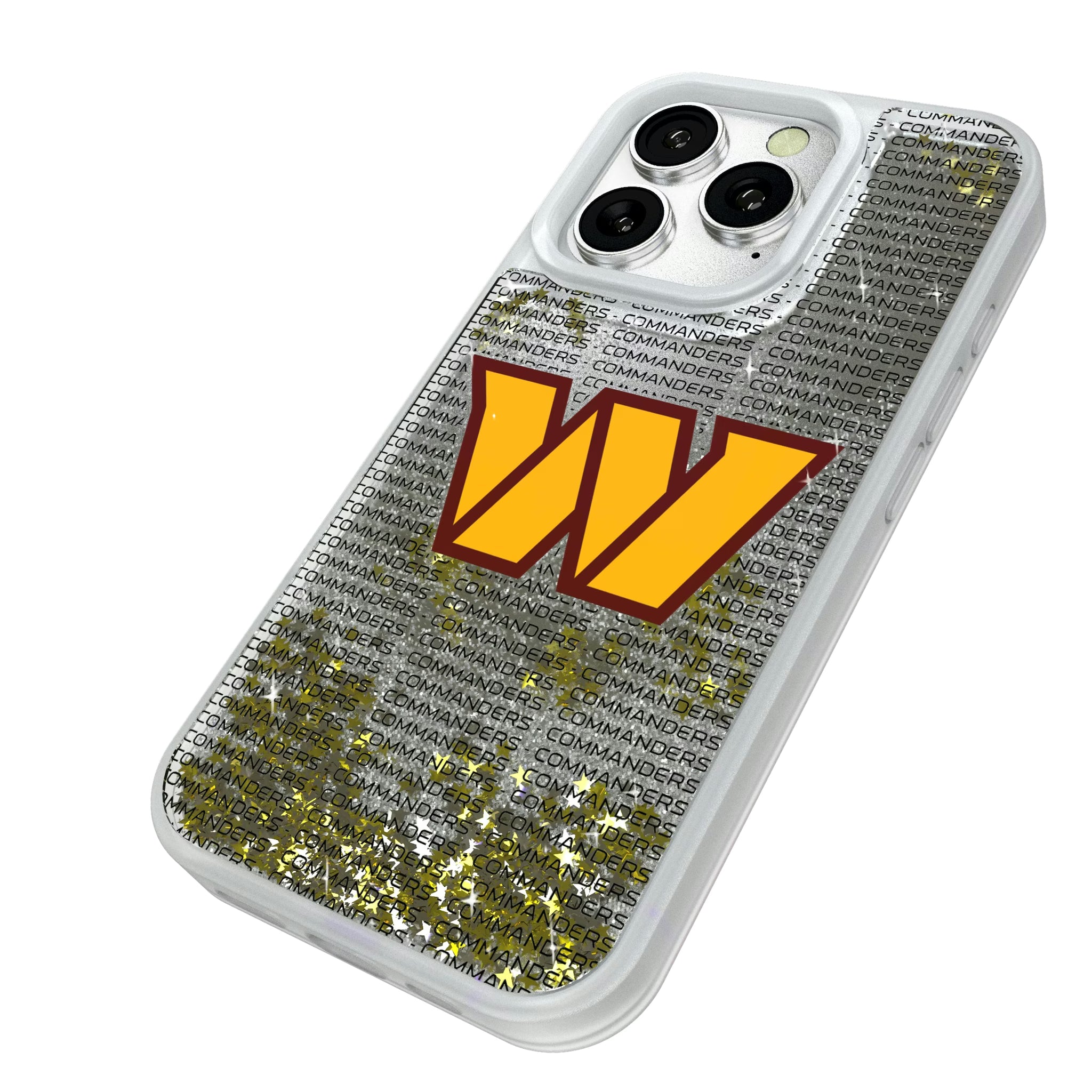 Washington Commanders Text Backdrop iPhone Glitter Phone Case for Apple iPhone - Isometric View#Device_iPhone 16 Pro