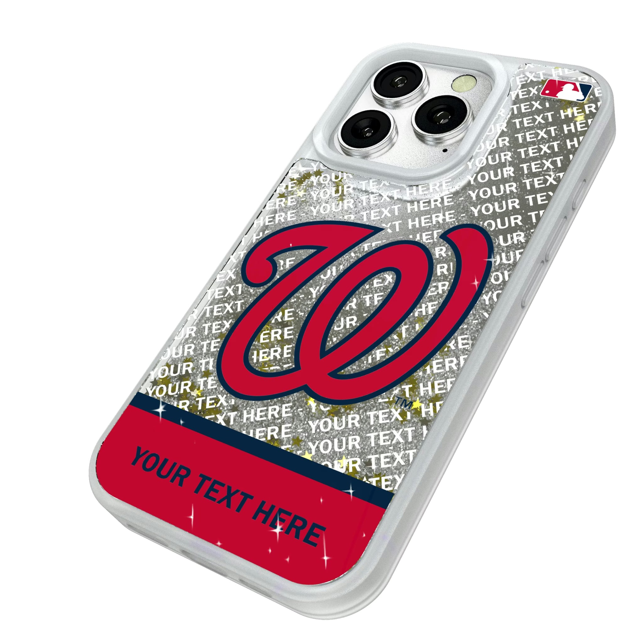 Washington Nationals Personalized EndZone Plus iPhone Glitter Phone Case for Apple iPhone - Isometric View#Device_iPhone 16 Pro