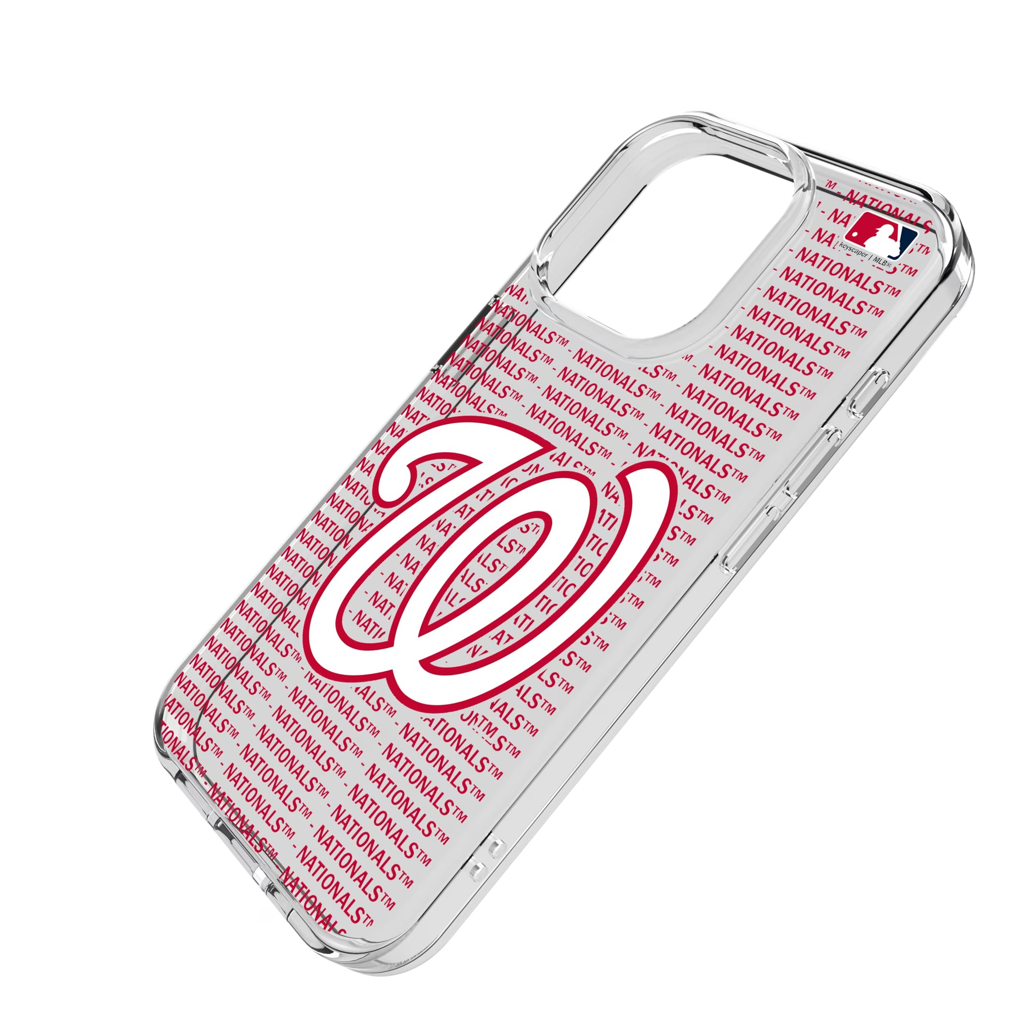 Washington Nationals Text Backdrop iPhone Clear Phone Case for Apple iPhone - Isometric View