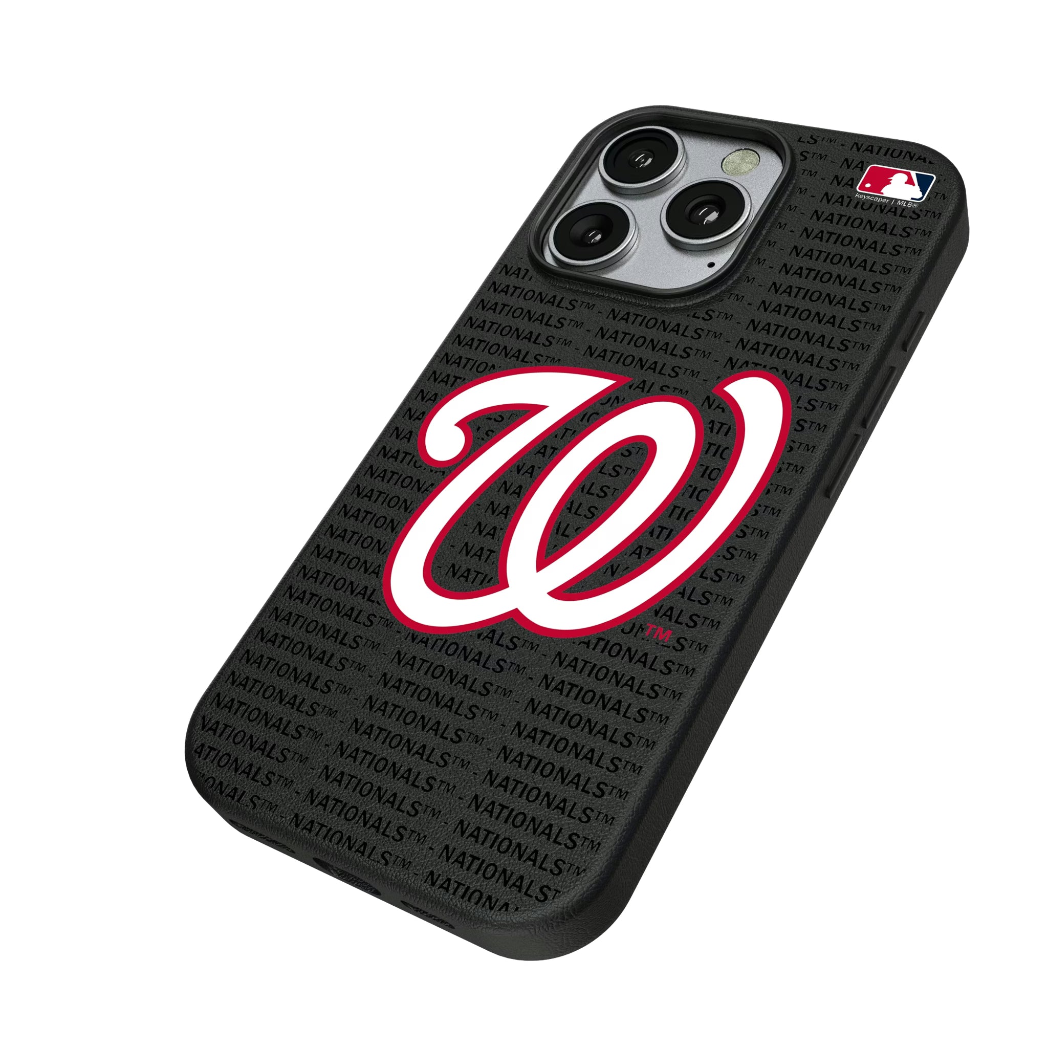 Washington Nationals Text Backdrop iPhone MagSafe Compatible Phone Case for Apple iPhone - Isometric View