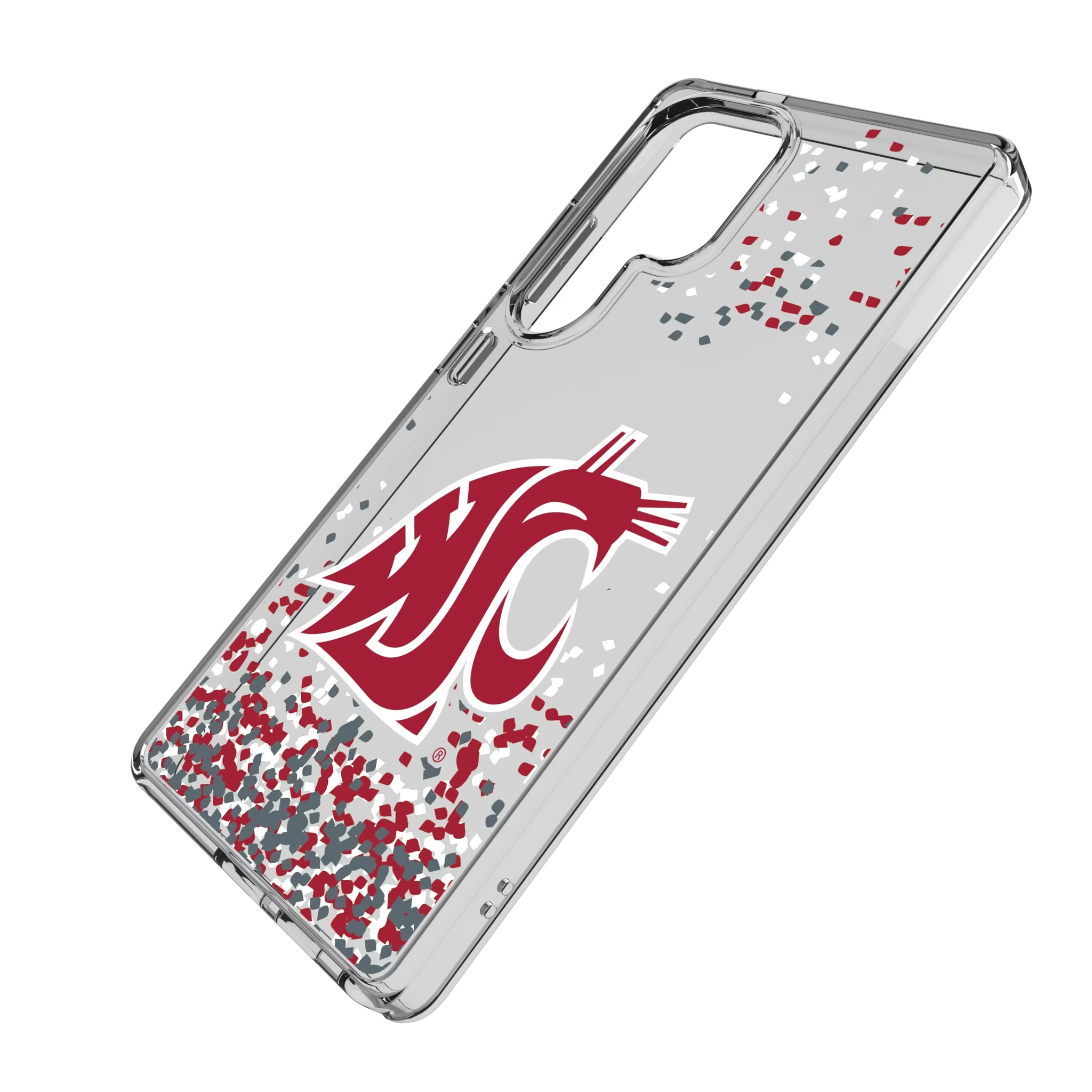 Washington State University Cougars Confetti Galaxy Clear Phone Case for Samsung Galaxy - Isometric View