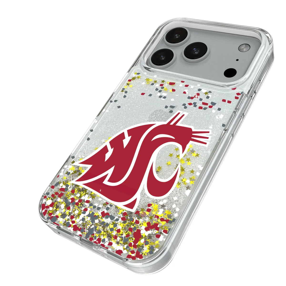 Washington State University Cougars Confetti iPhone Glitter Phone Case for Apple iPhone - Isometric View#Device_iPhone 18 Pro