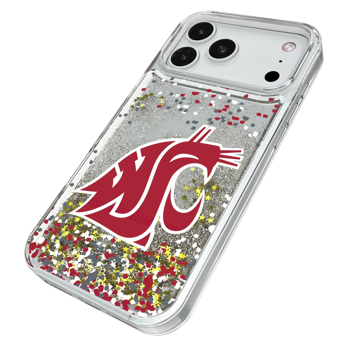 Washington State University Cougars Confetti iPhone Glitter Phone Case for Apple iPhone - Isometric View#Device_iPhone 18 Pro Max