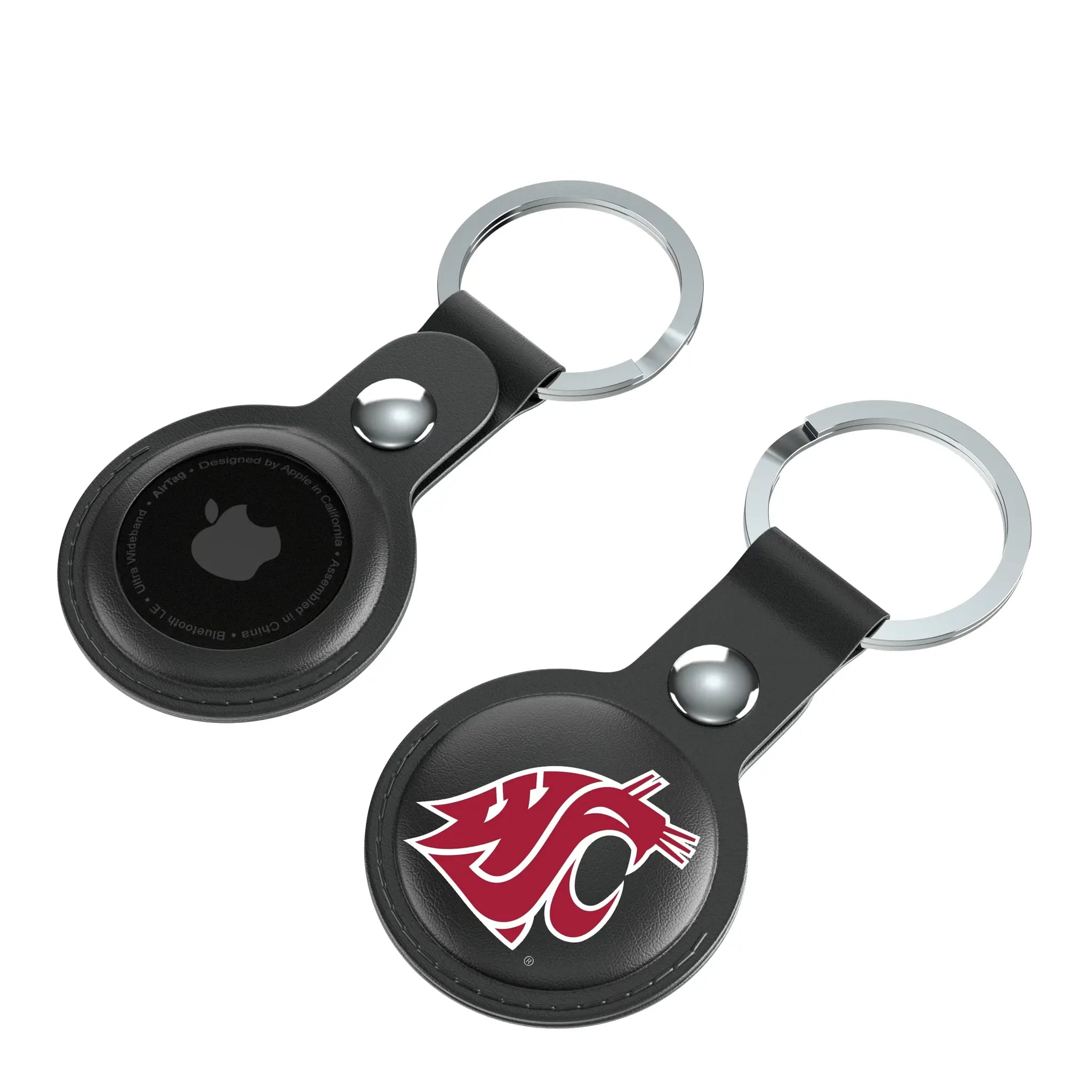 Washington State University Cougars Insignia AirTag Black Airtag Holder 2-Pack - Isometric View