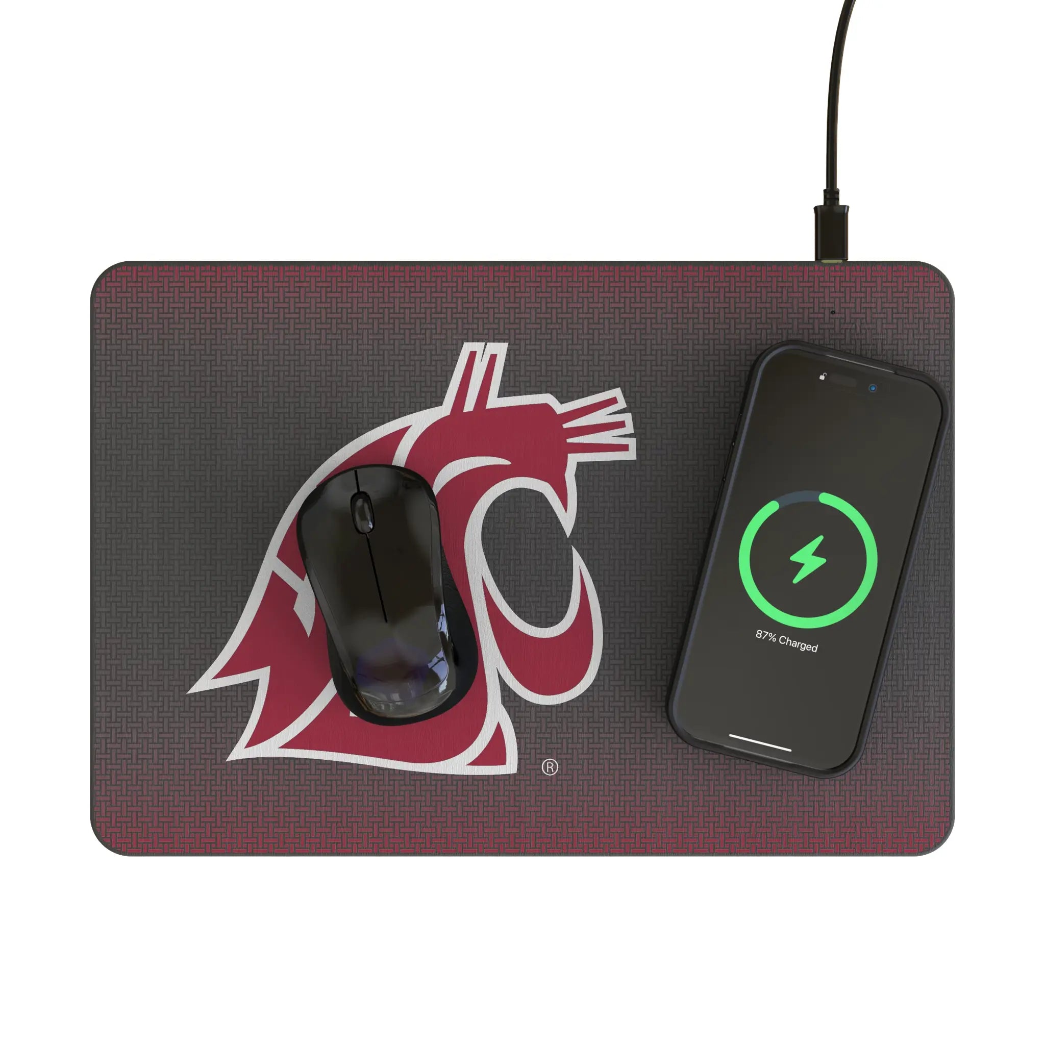 Washington State University Cougars Linen 15-Watt Wireless Charger and Mouse Pad - Lifestyle
