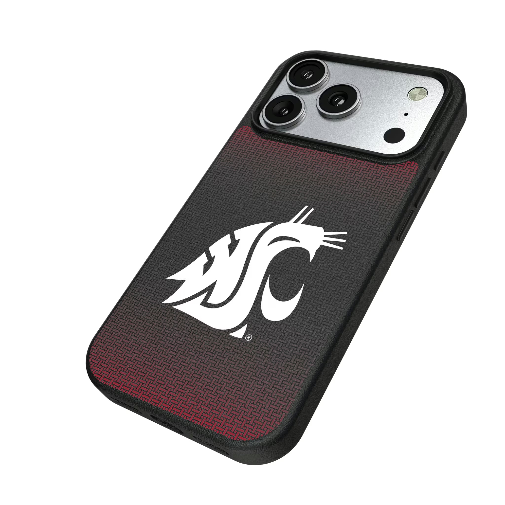 Washington State University Cougars Linen iPhone MagSafe Compatible Phone Case for Apple iPhone - Isometric View#Device_iPhone 17 Pro