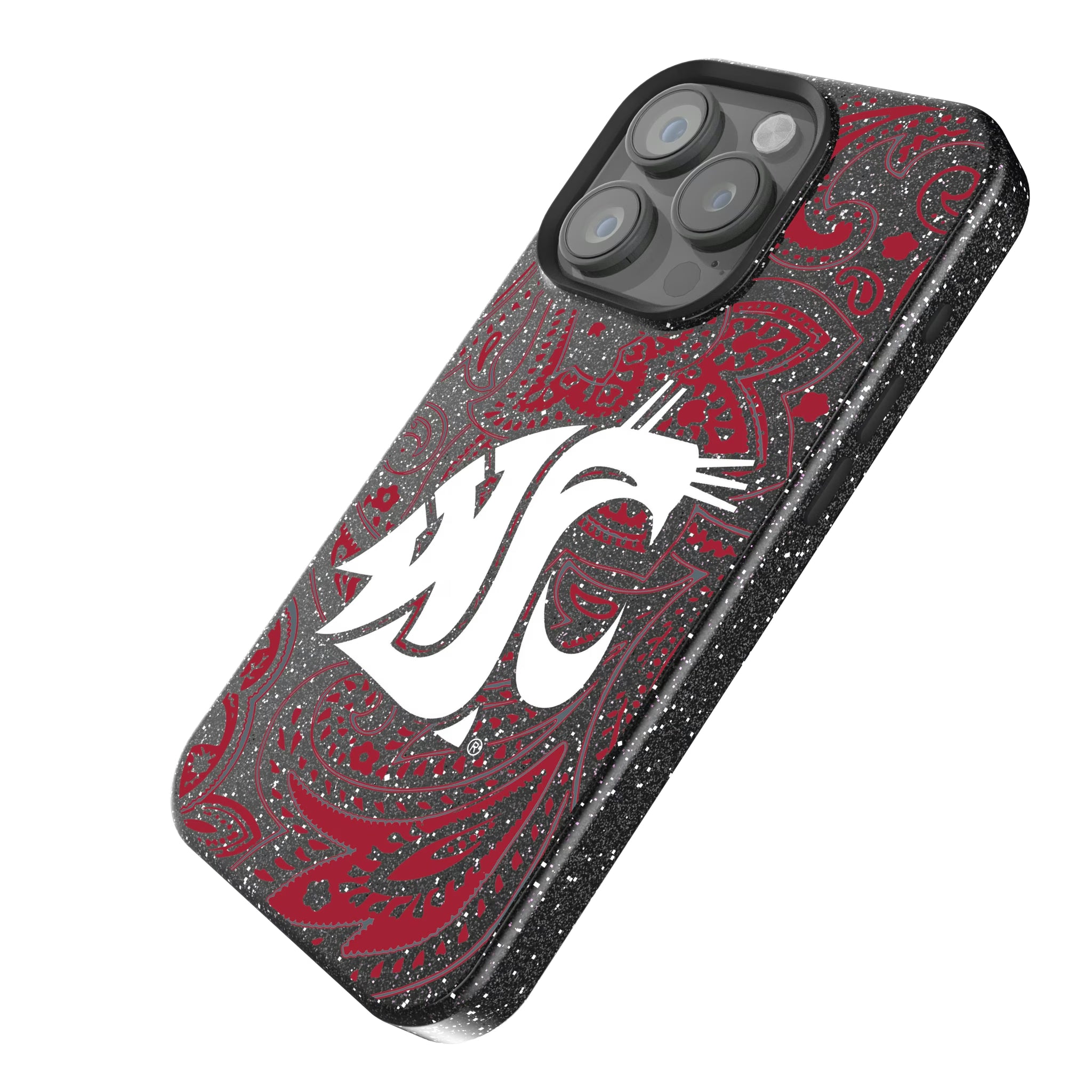 Washington State University Cougars Paisley iPhone Bling Phone Case for Apple iPhone - Isometric View
