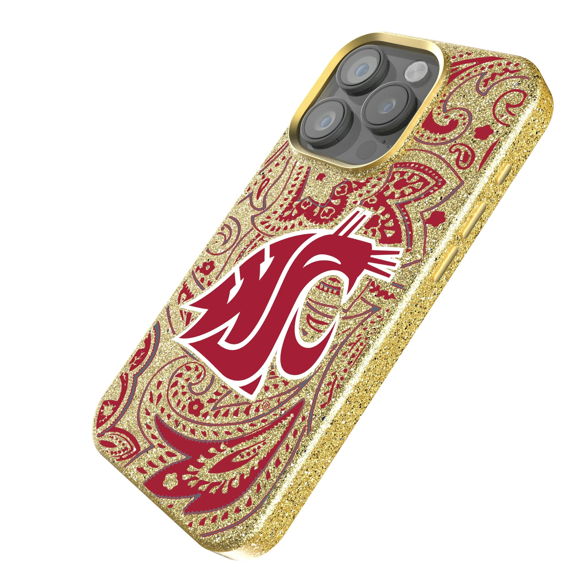 Washington State University Cougars Paisley iPhone Bling Phone Case for Apple iPhone - Isometric View
