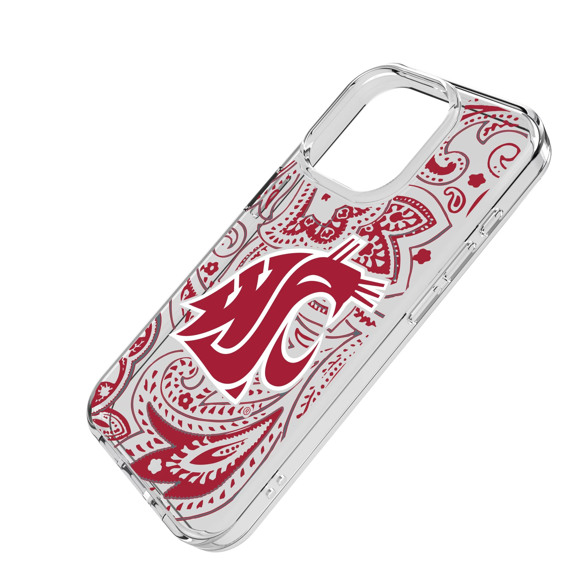 Washington State University Cougars Paisley iPhone Clear Phone Case for Apple iPhone - Isometric View
