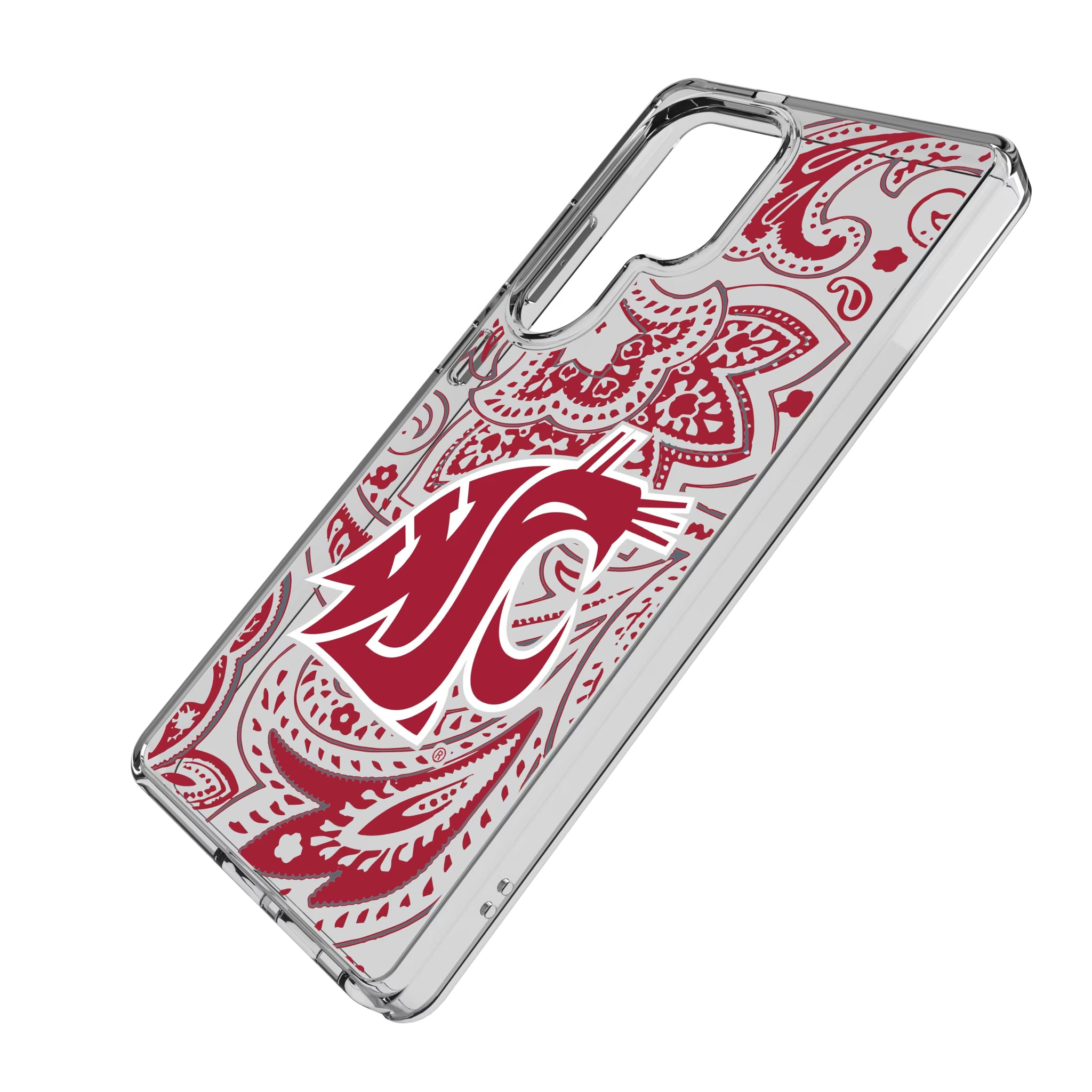 Washington State University Cougars Paisley Galaxy Clear Phone Case for Samsung Galaxy - Isometric View