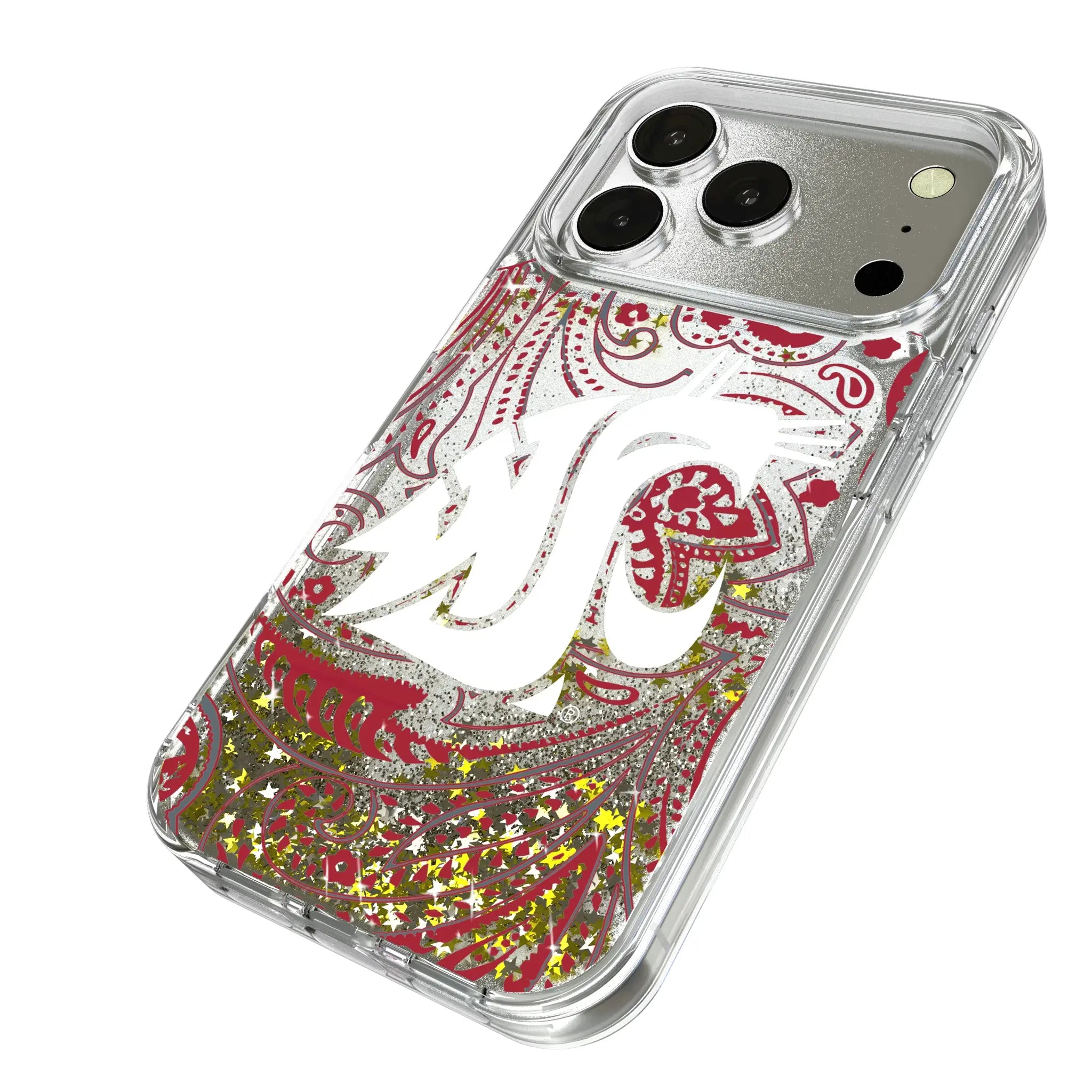 Washington State University Cougars Paisley iPhone Glitter Phone Case for Apple iPhone - Isometric View