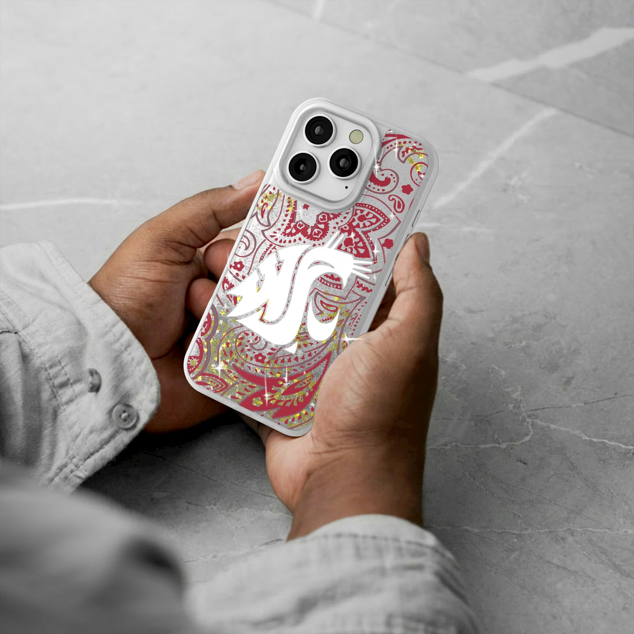 Washington State University Cougars Paisley iPhone Glitter Phone Case for Apple iPhone - Lifestyle#Device_iPhone 16 Pro