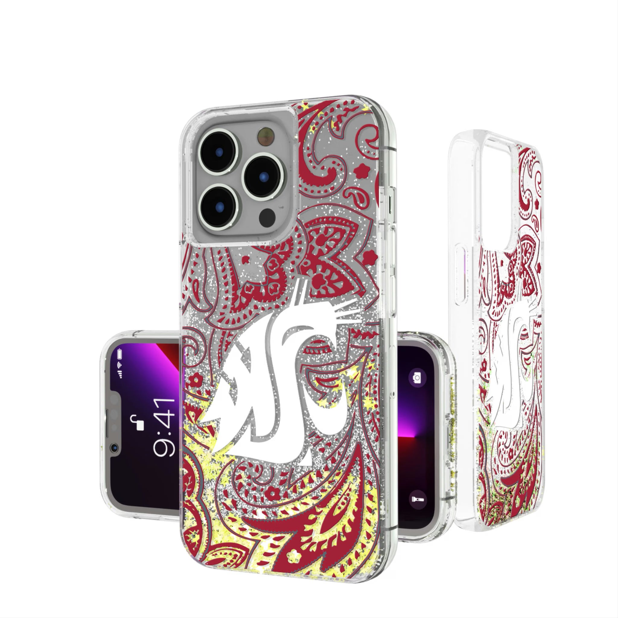 Washington State University Cougars Paisley iPhone Glitter Phone Case for Apple iPhone