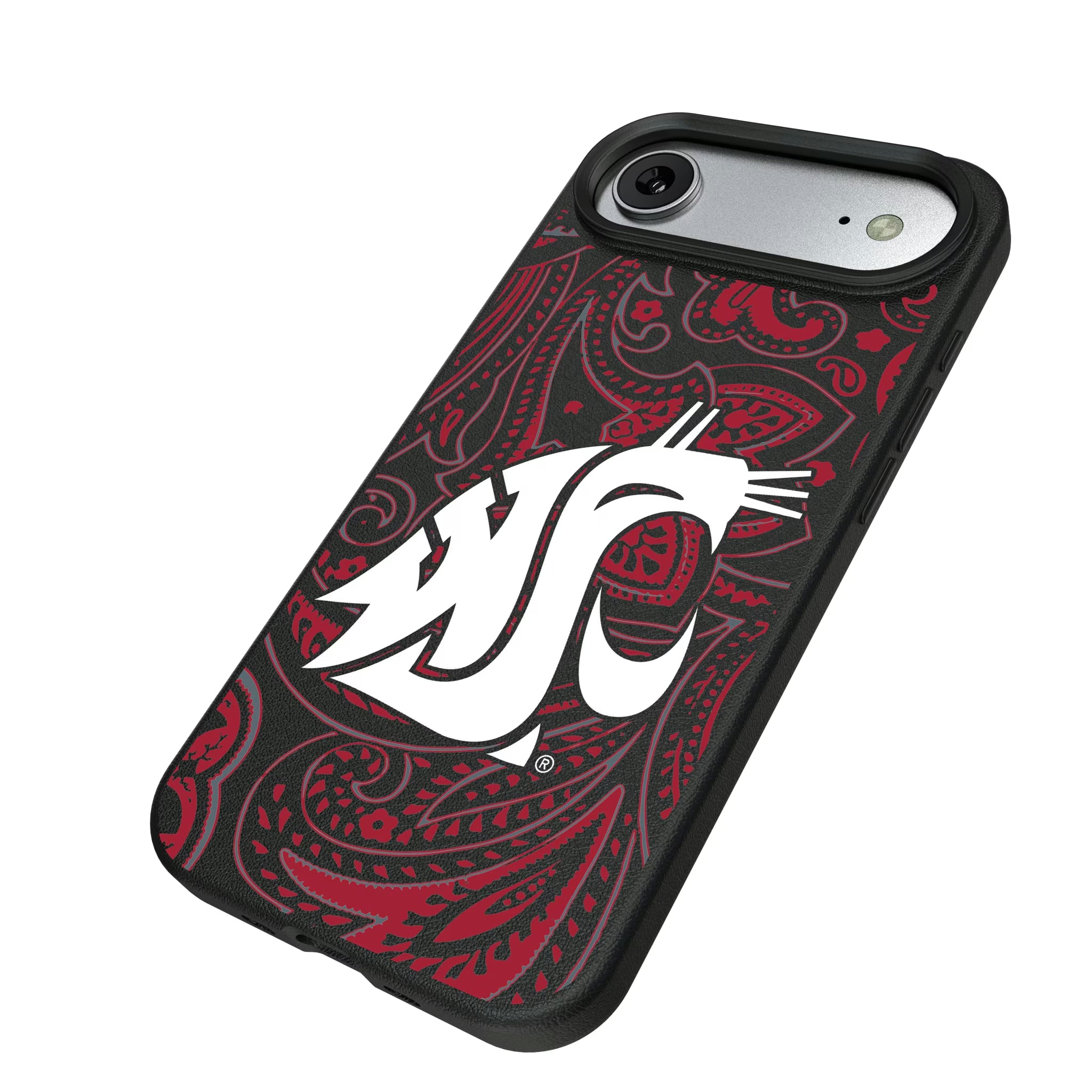 Washington State University Cougars Paisley iPhone MagSafe Compatible Phone Case for Apple iPhone - Isometric View#Device_iPhone Air