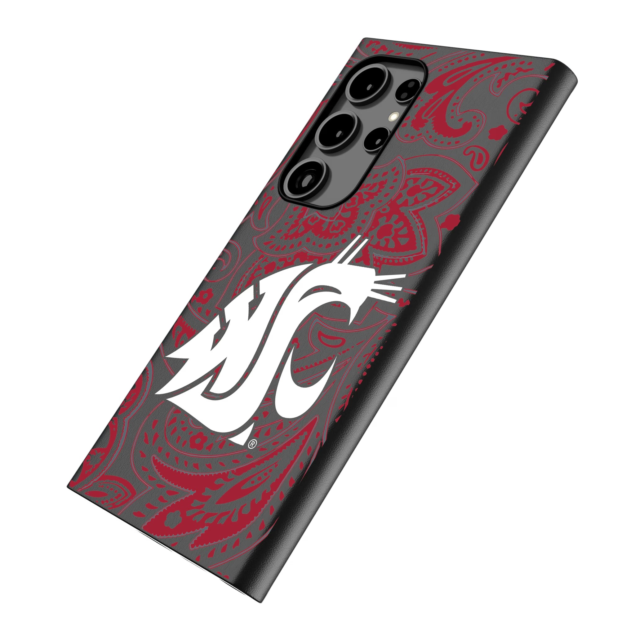 Washington State University Cougars Paisley Galaxy MagSafe Compatible Phone Case for Samsung Galaxy - Isometric View